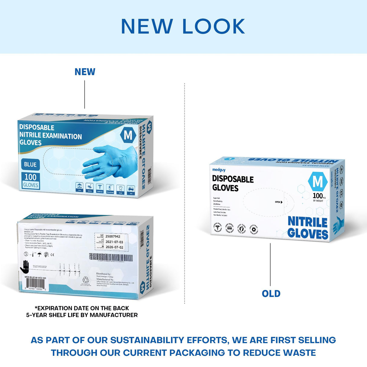 Powder-Free Nitrile Exam Gloves, 4.5 Mil, 100 Pcs Blue Disposable Latex-Free Food-Safe Medical Cleaning Cooking Gloves (Medium)