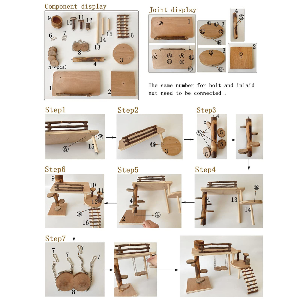 VolksRose Wooden Hamster Playground Platform, Hamster Climbing Toy, Natural Living Climb System, Small Animals Activity Set with Ladder Food Bowl Ramp Bridge for Mouse Gerbil Rat Chinchilla