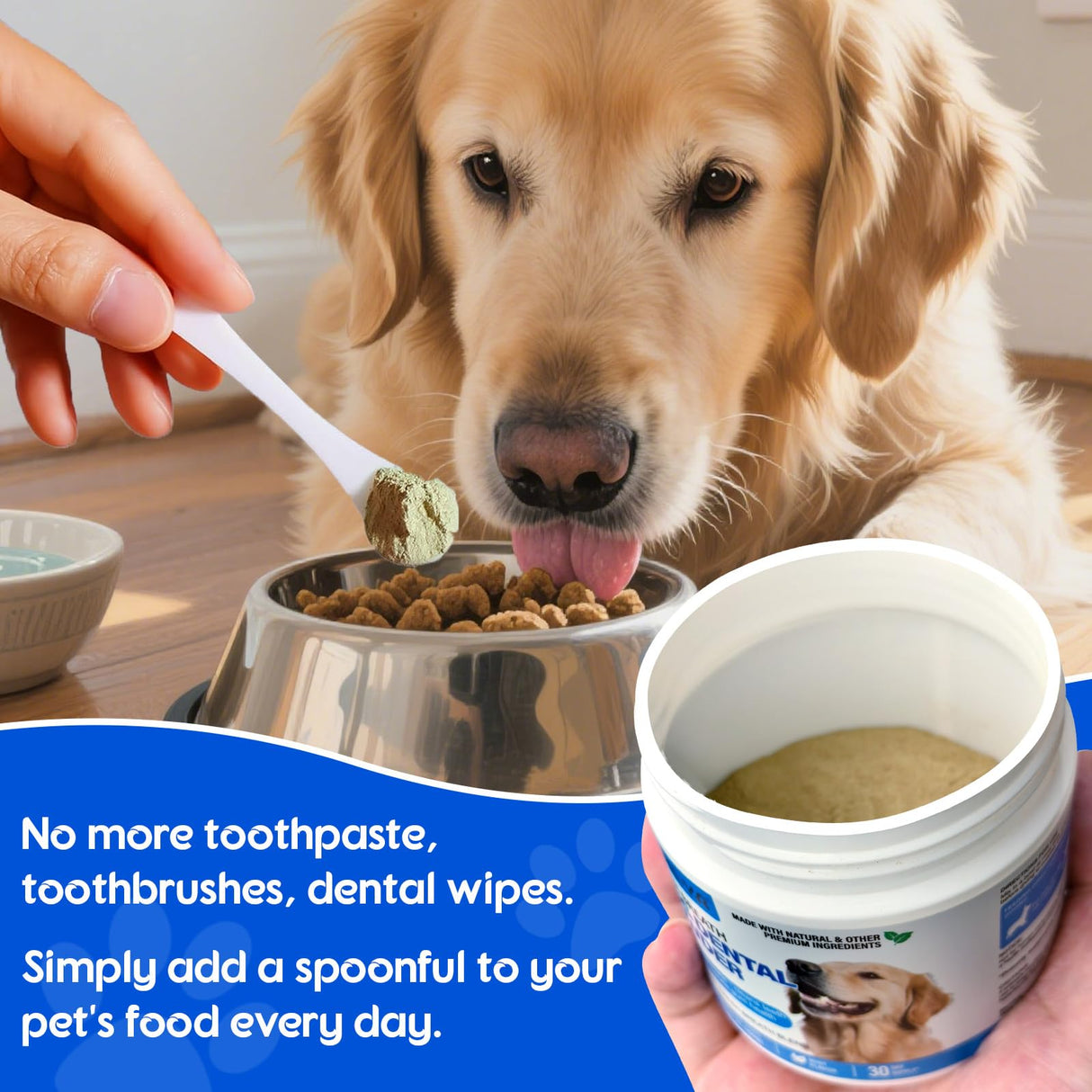 Dog Teeth Cleaning Powder - Dental Powder for Dogs Teeth - Plaque Removal - Supports Gum Health - Tartar Remover with Natural Herb Blend and Postbiotics 30 Day Supply - Mint Flavor
