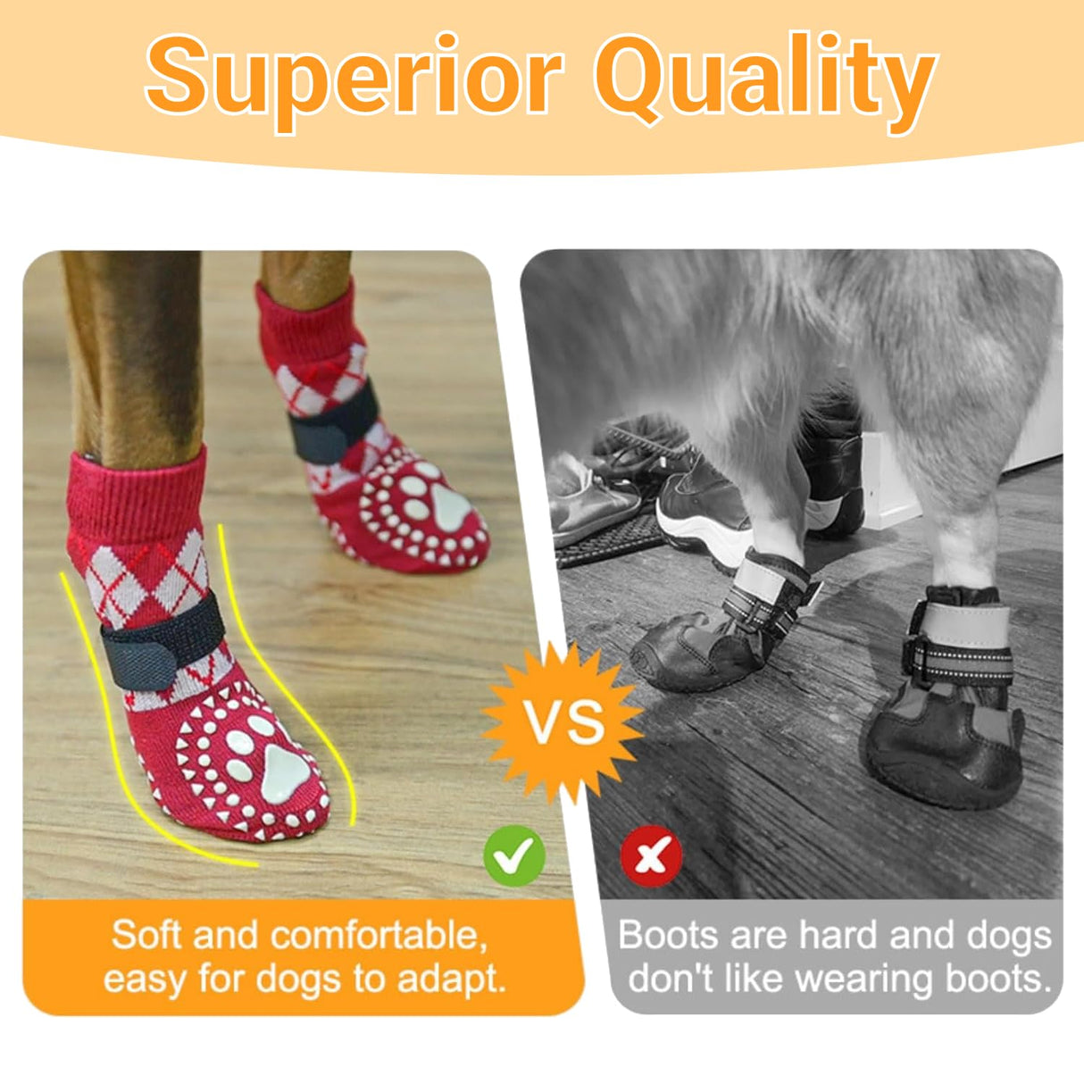 SYEIIYU 4Pcs Anti-Slip Dog Socks, Dog Shoes with Double Sides Grips for Hot/Cold Pavement,Paw Protectors for Small Medium Large Senior Dogs, Traction Control Boots for Hardwood Floors-Brown-XS