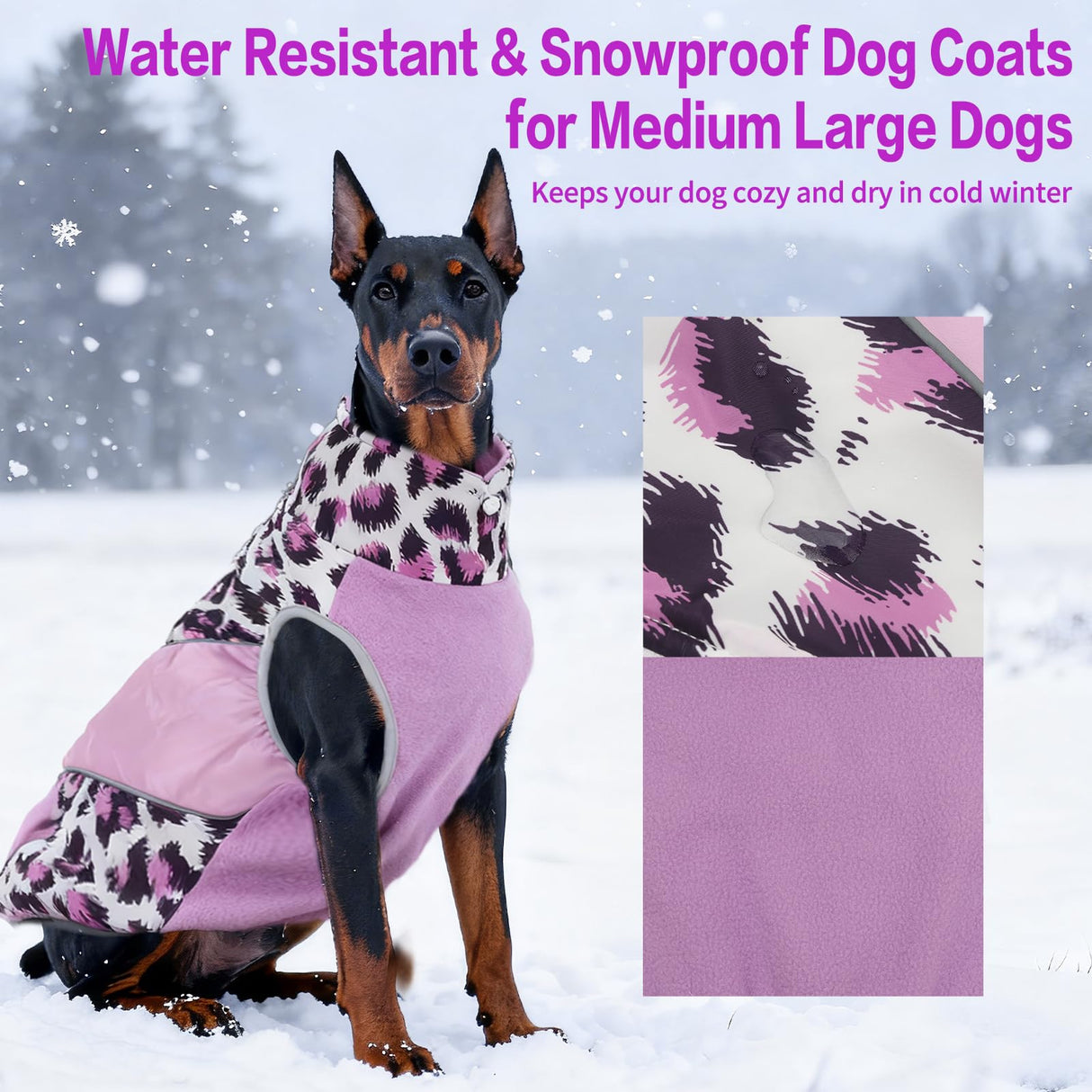 UNIPUP Dog Coats for Large Dogs with Harness Built in, Waterproof Dog Jacket Warm Pet Winter Coat Snowsuit for Cold Weather, Reflective Fleece Windproof Jacket, Purple, U-LDMF05XXL