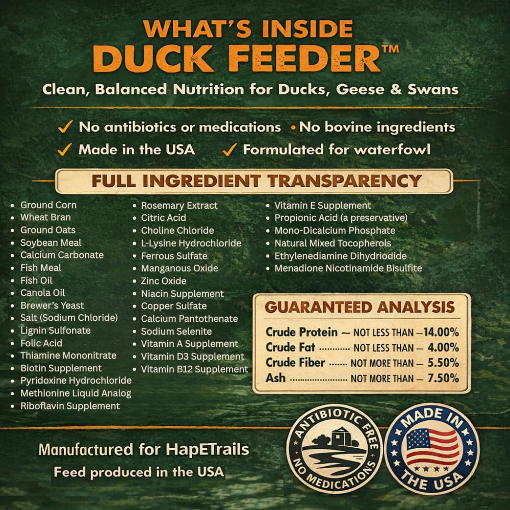 Hapetrails Duck Feeder Floating Duck Food Pellets for Ponds & Parks | Safe Feed for Ducks, Geese & Swans | Floats for Hours | with Niacin | Ditch The Bread, Feed The Revolution (5 lb)