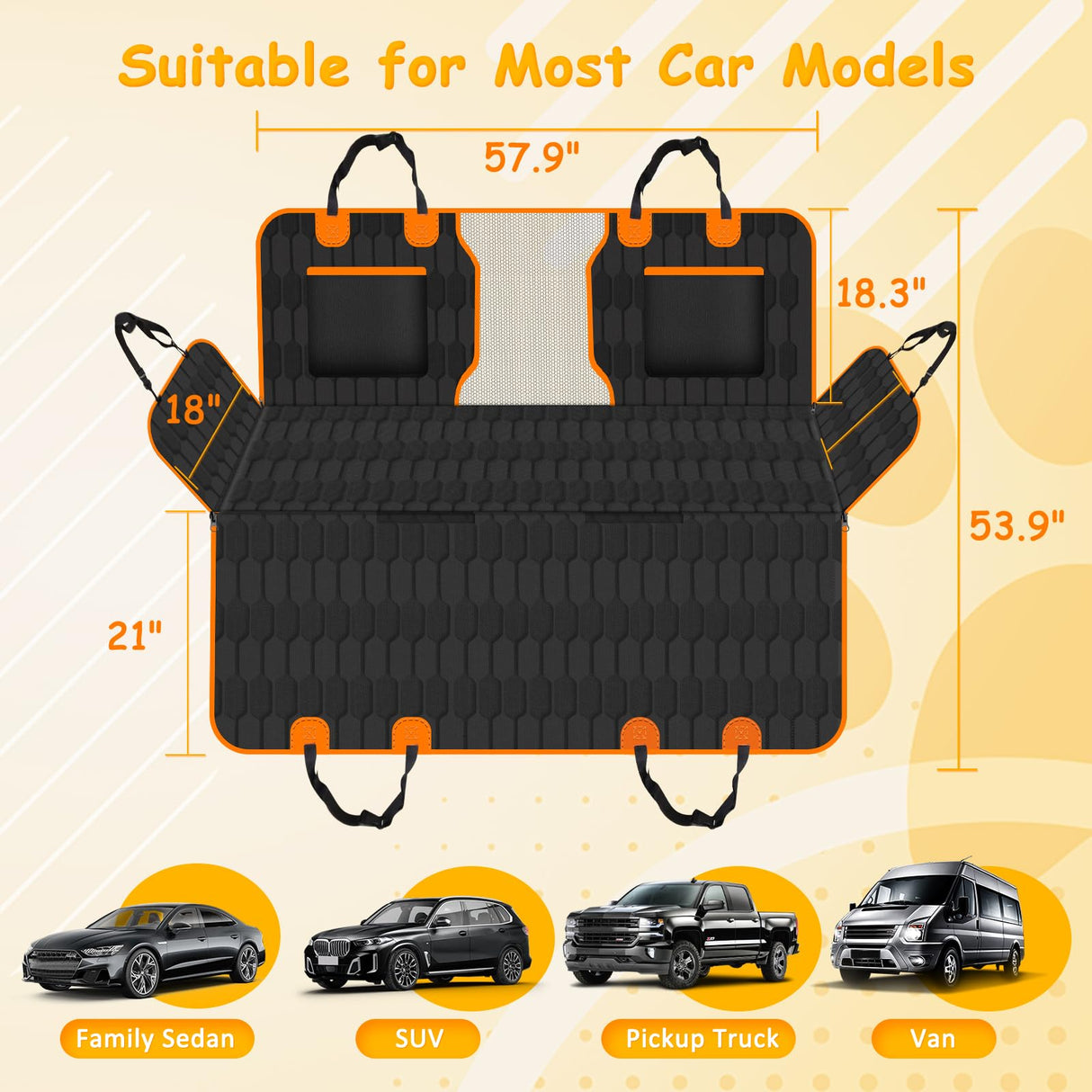 Falafa Dog Car Seat Cover for Back Seat, Waterproof Non-Slip Car Seat Cover for Dogs Pets, Car Back Seat Protector Portable Dog Hammock, Suitable for Cars, SUVs and Trucks
