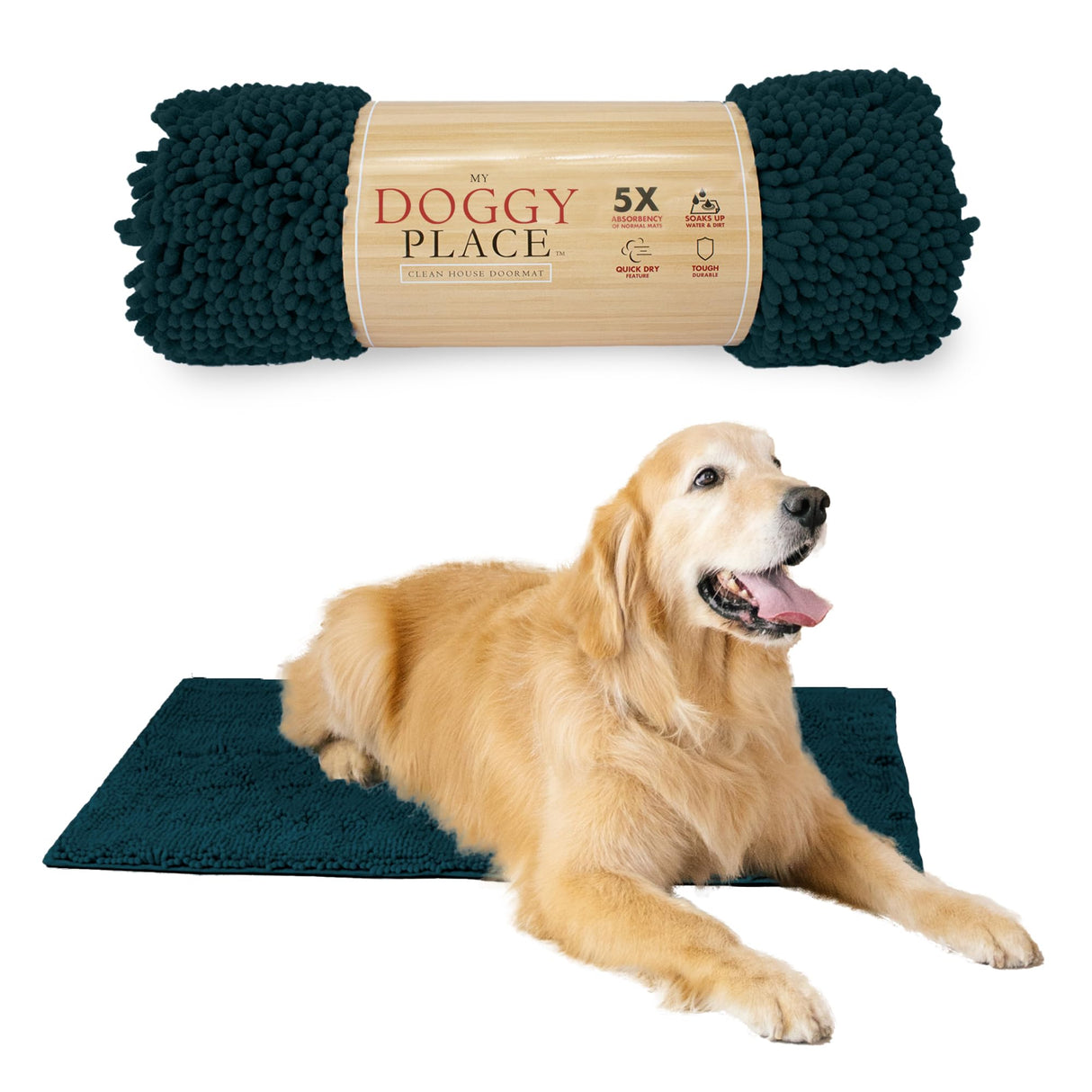 My Doggy Place Dog Mud Mat, 36" x 26" Teal – Thick Microfiber Entry Rug for Snow, Mud & Salt – Absorbent, Quick-Dry, Washer-Safe & Non-Slip, Large