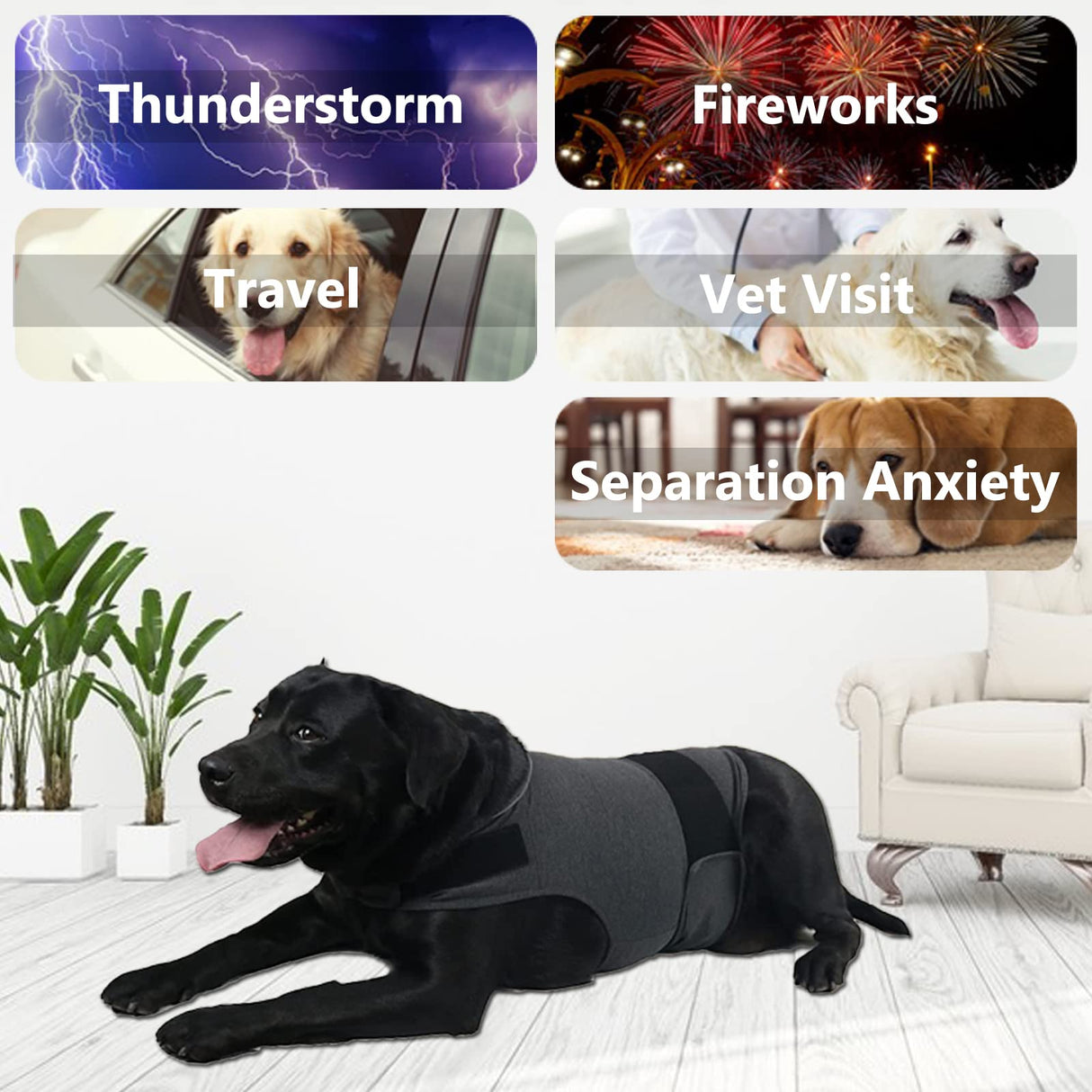 HCHYEY Dog Anxiety Jacket, Skin-Friendly Calming Shirt for Dogs - Dog Vest for Thunder, Fireworks and Separation - Keep Pet Calm Without Medicine & Training, Anti Anxiety Coat for Dogs (Dark Grey, XL)