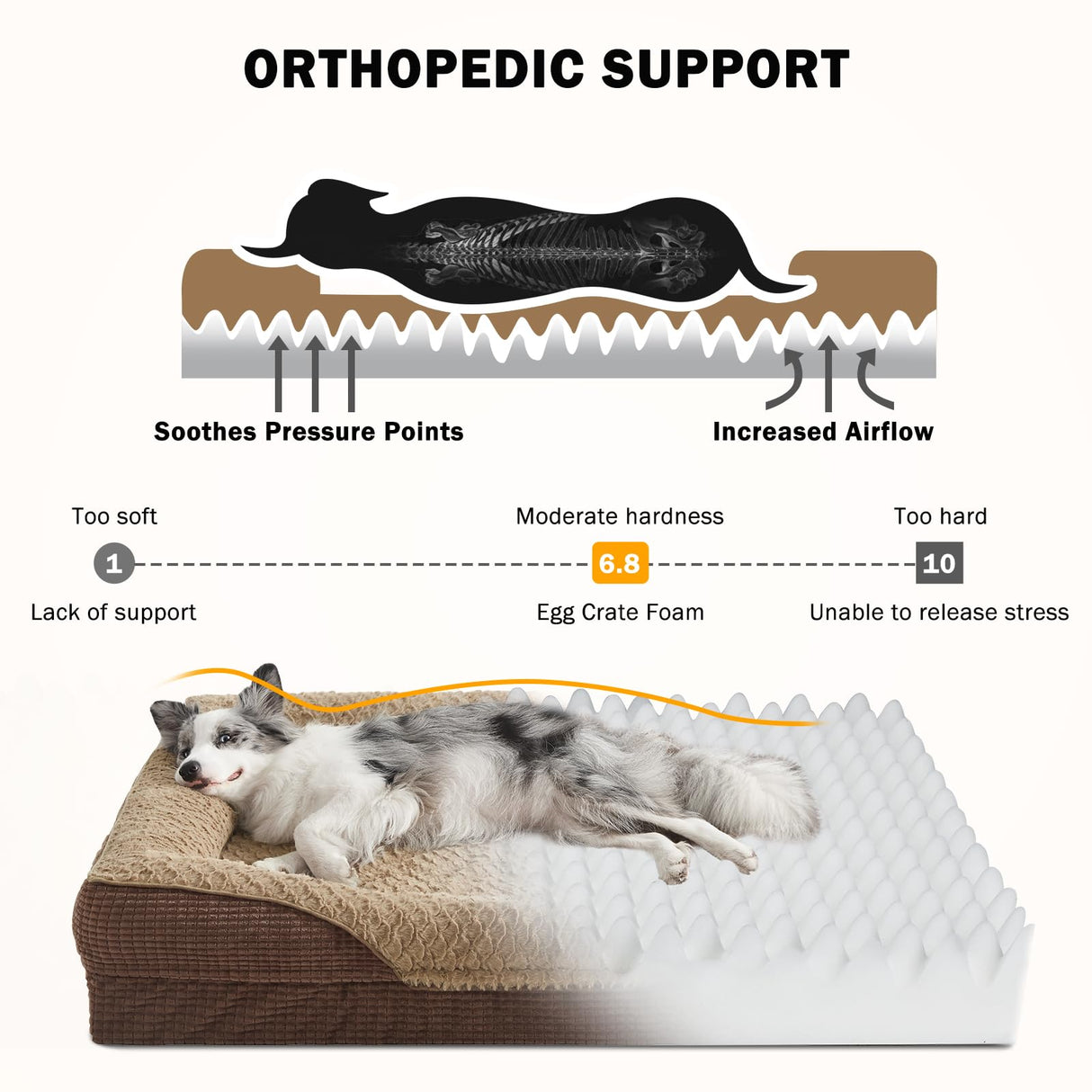 INVENHO Orthopedic Dog Beds Large Sized, XL Washable Egg-Crate Memory Foam Dog Couch with Washable Removable Cover, Waterproof Lining and Nonskid Bottom