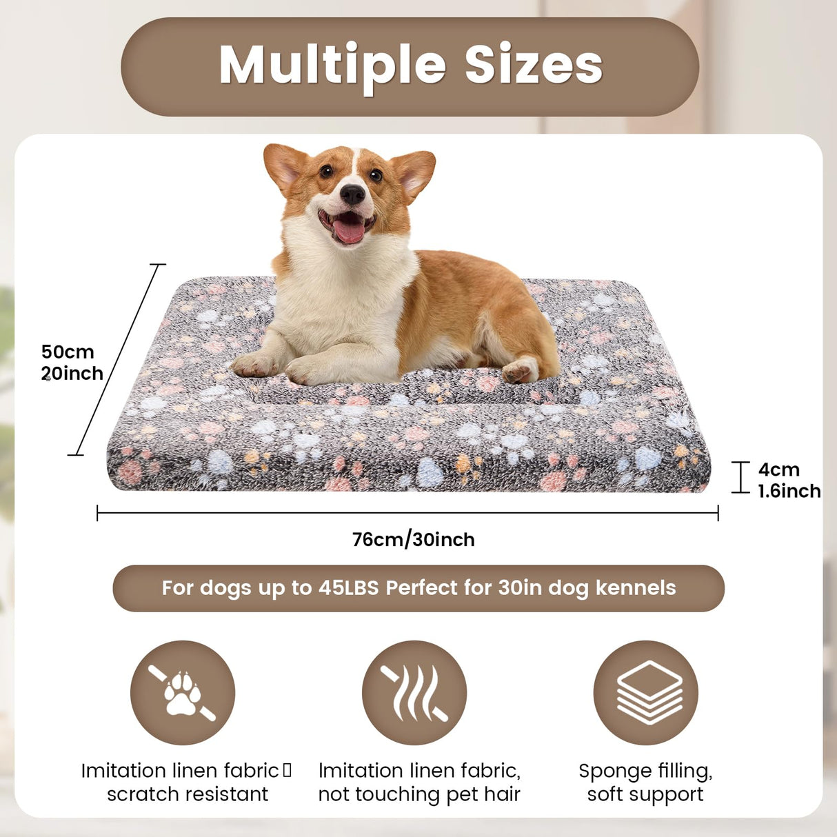 Dekeyoo Dog Crate Mats Bed for Medium Dogs, 30x20 Inch Short Plush Pet Mat, 1.6-inch Thick Thin Kennel Pad, Machine Washable Ideal for 30-Inch Dog Crates