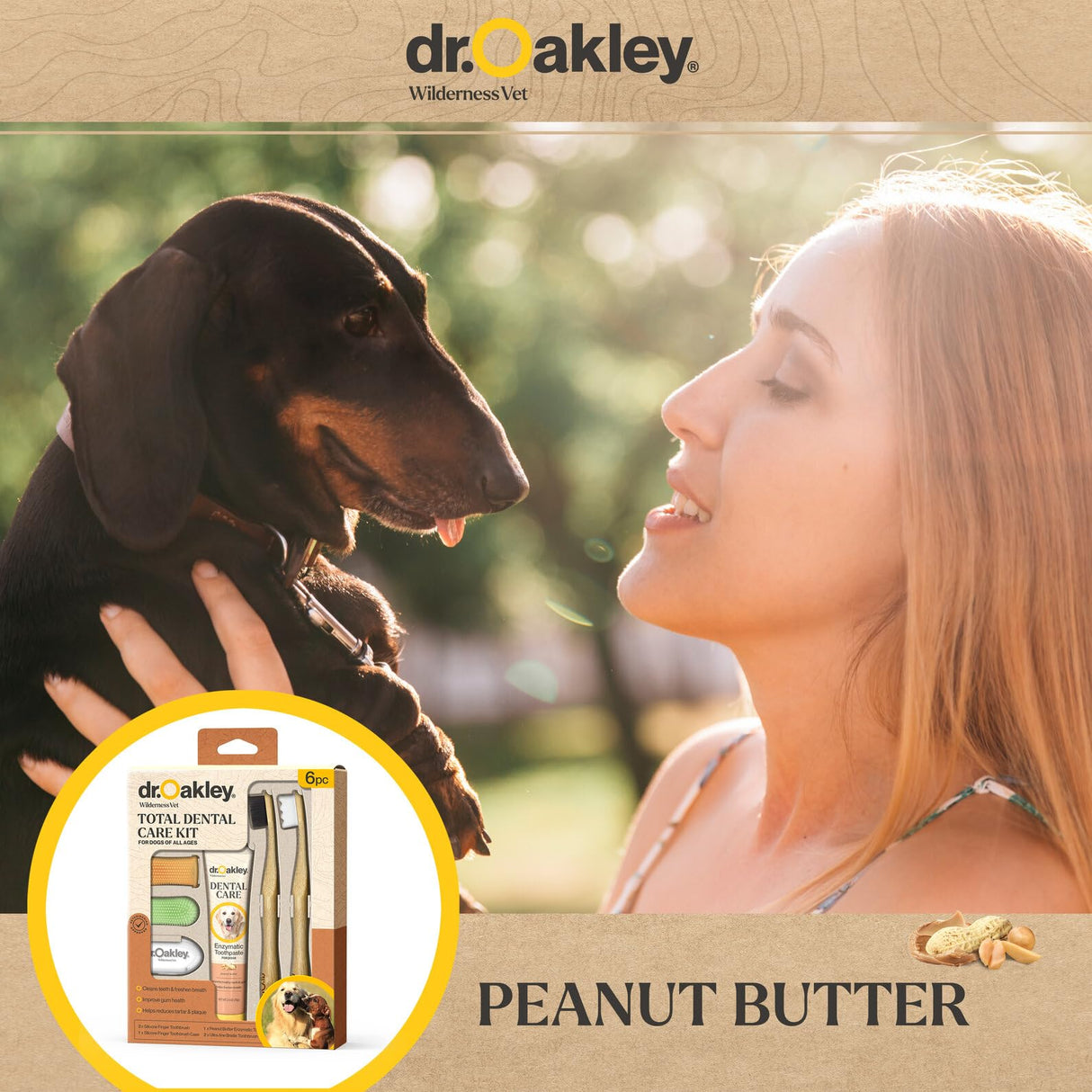 Dr. Oakley Total Dental Care Kit for Dogs: Peanut Butter Flavor - Toothpaste, Brushes, and Case, Natural