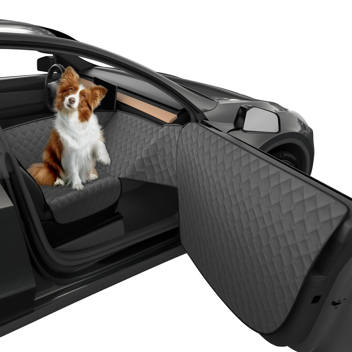 nuoozy Dog Car Seat Cover for Front Passenger Side with Dashboard & Door Protector Detachable Washable Pet Seat Travel Hammock Cushion for Sedans SUVs and Small Trucks (Black)