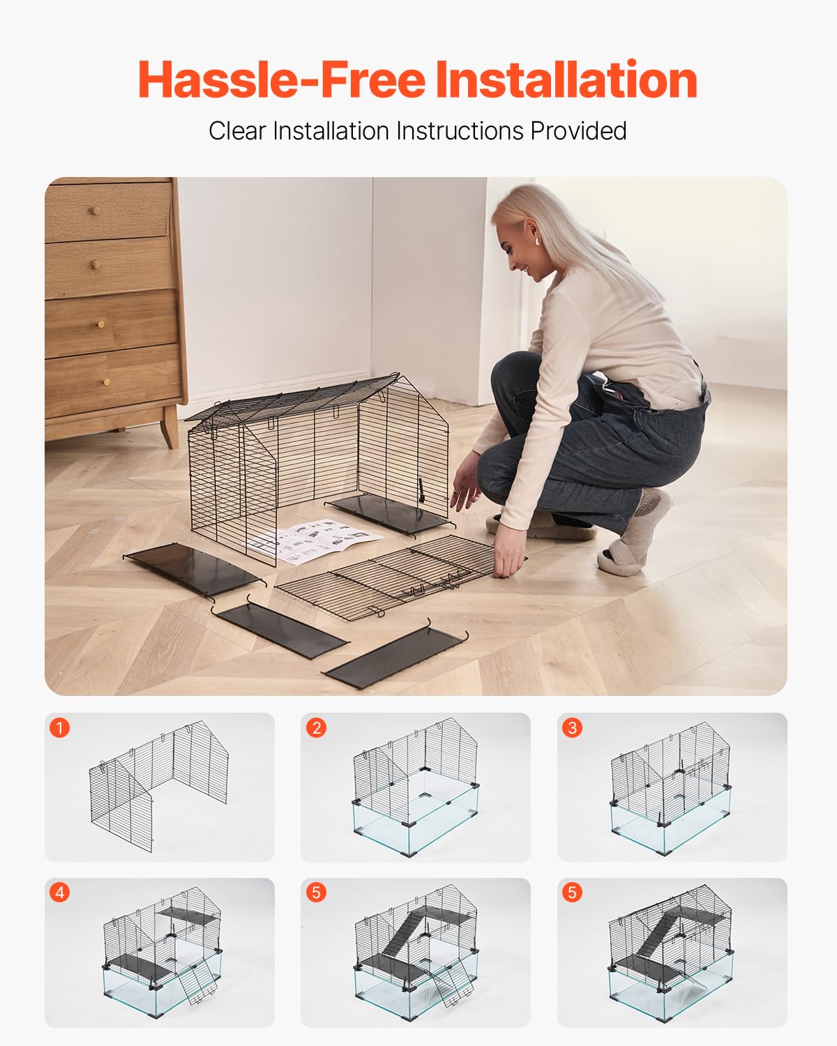 VEVOR Hamster Cage, 360° Viewing Transparent Hamster Habitats, Small Animal Cage, 22.8 x 15 x 21.3 in, Ventilated Pet Mouse Cages with Water Bottle, Portable Hamster House for Rats, Guinea Pigs