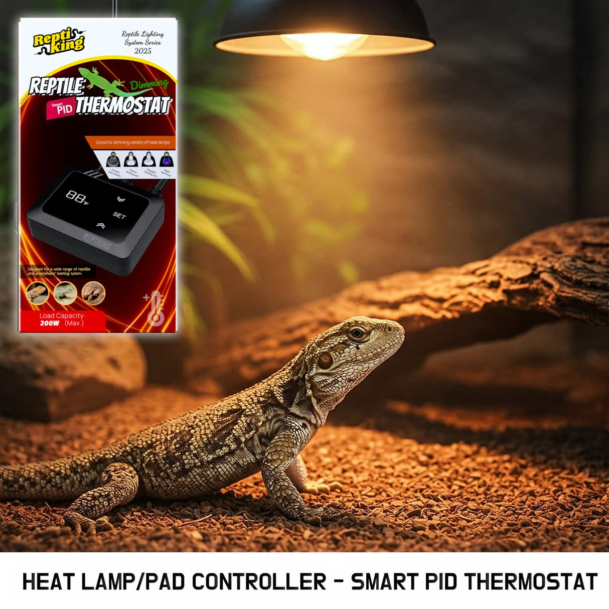 ReptiKing Reptile Dimming Thermostat, Heat Lamp Temperature Controller, Reptile Terrarium PID Digital Thermostat, Heating Controller for Basking Spot Heat Bulbs and Ceramic Heat Emitter