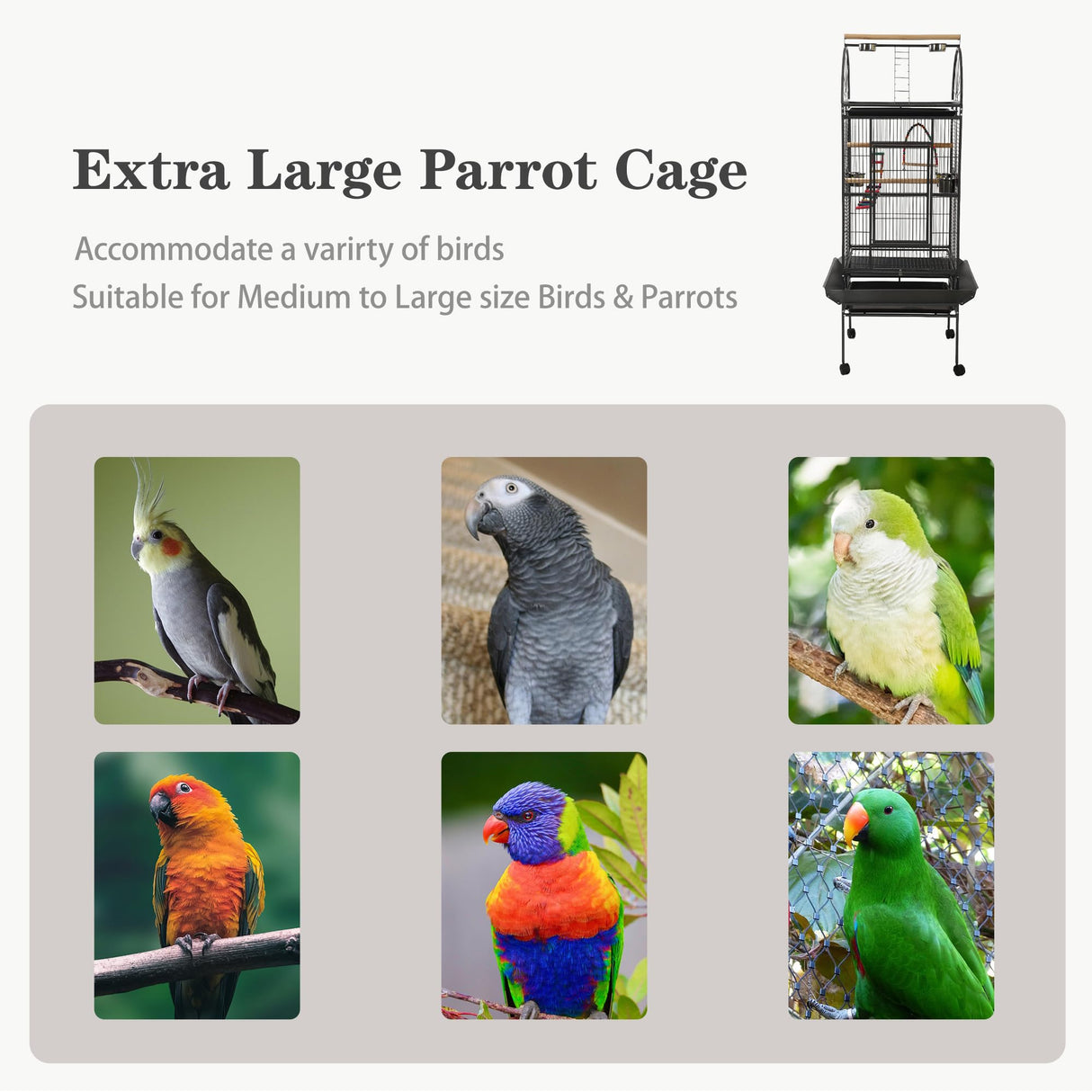 Sinopet 69-inch Large Bird Cages for Parrots,Large Parrot Cages for Large Birds, Flight Cage for Birds,Large Parakeet Cage with Birdcage Cover for African Grey,Quaker,Cockatiel,Green Cheek Conure