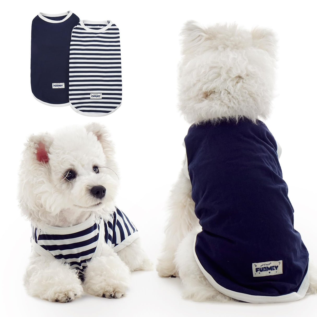 FUAMEY 2 Pack Dog T-Shirts for Small Dogs,Puppy Lightweight & Breathable Sleeveless Shirts Soft Dog Tee Pet Vest T Outfit Dogs Striped Tank Tops Blue S
