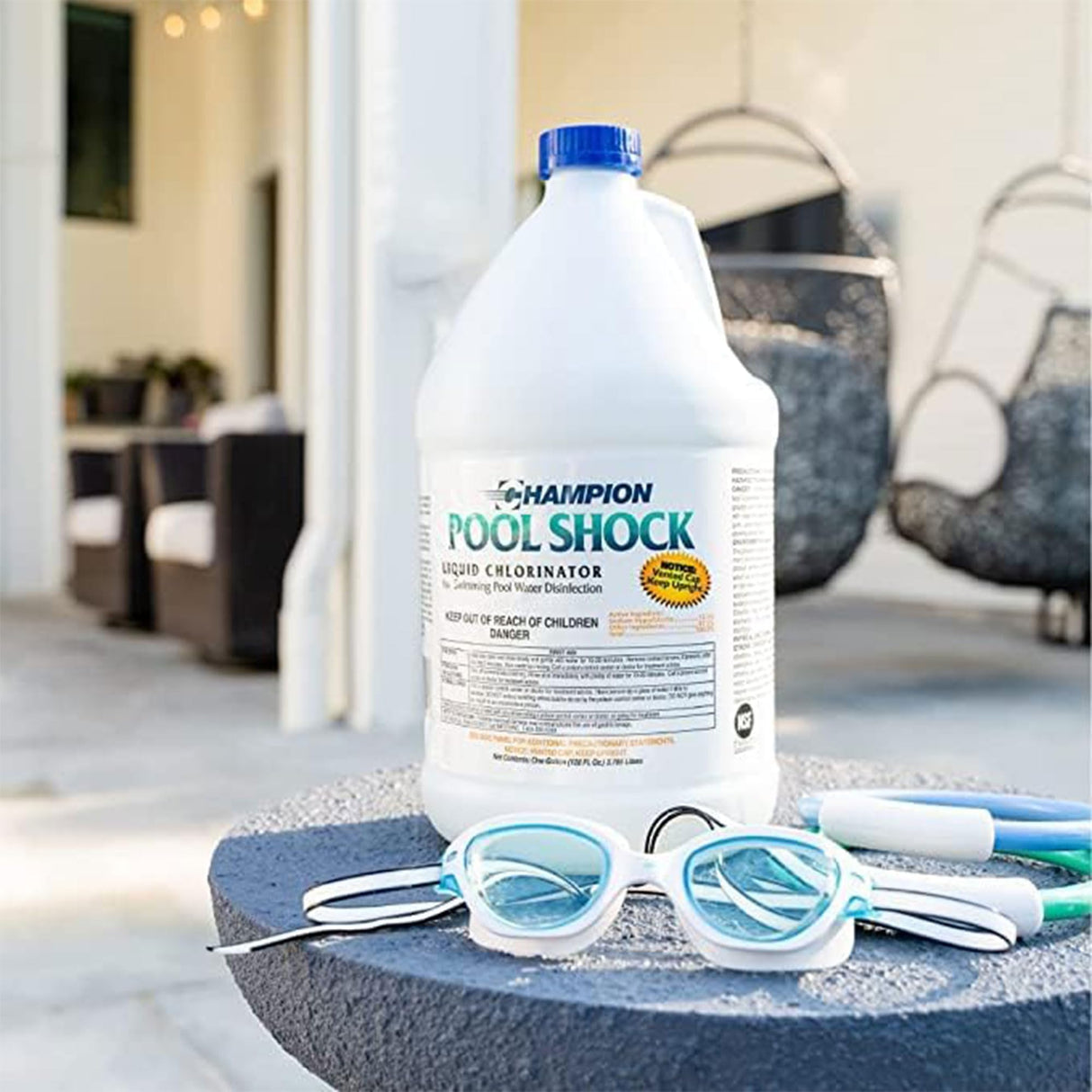 Champion 2-Pack Pool Shock, 12.5 Liquid Chlorinator for Swimming Pools, 1 Gallon Each - Fast-Acting Sodium Hypochlorite Sanitizer, Ready to Use, Non-Staining, Non-Scaling, Commercial Grade