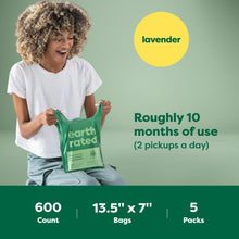 Load image into Gallery viewer, Earth Rated Dog Poop Bags with Handles Value Pack, Easy Tie and Guaranteed Leakproof, Lavender Scented, 600 Handle Bags
