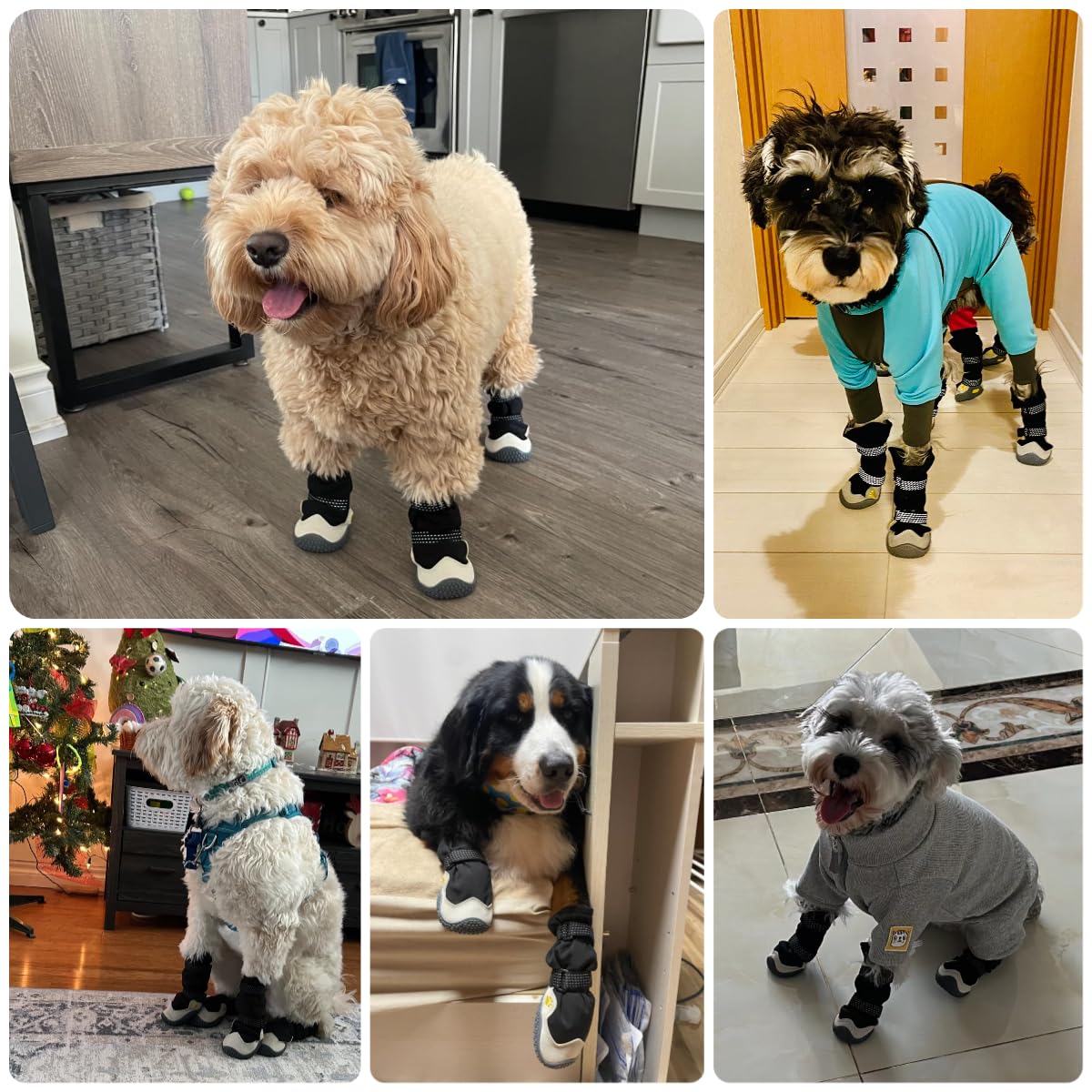 Billionchains Dog Boots for Small to Large Breed, Waterproof Paw Protectors Anti-Slip Dog Winter Shoes with Adjustable Straps, Size 5