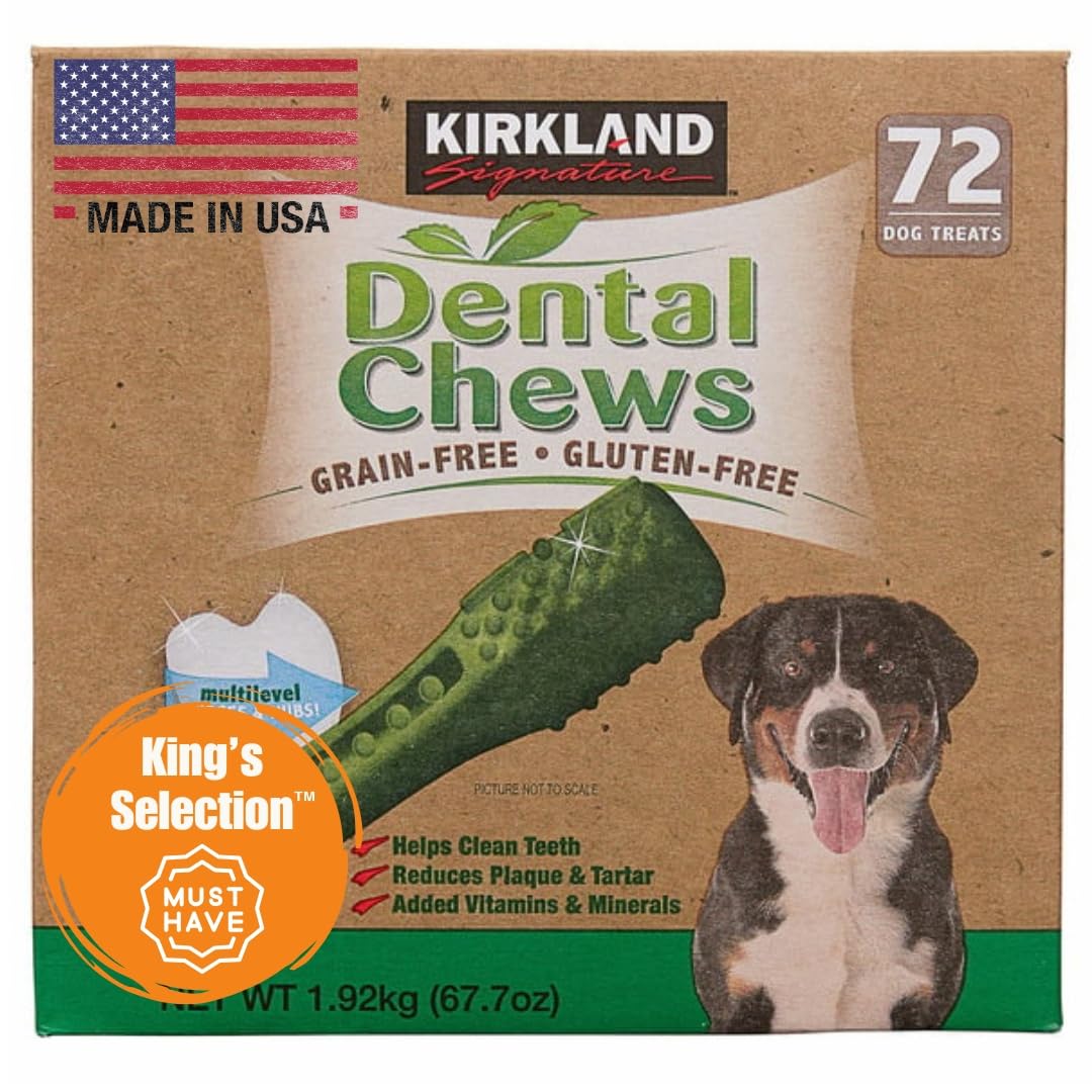 King's Selection x Kirkland Signature Dog Dental Chews, 72 Treats (in 2 Family Bundle Bulk Packaging), Cleans Teeth, Reduces Plaque & Tartar, Added Vitamins & Minerals – for Dogs 6 Months or Older