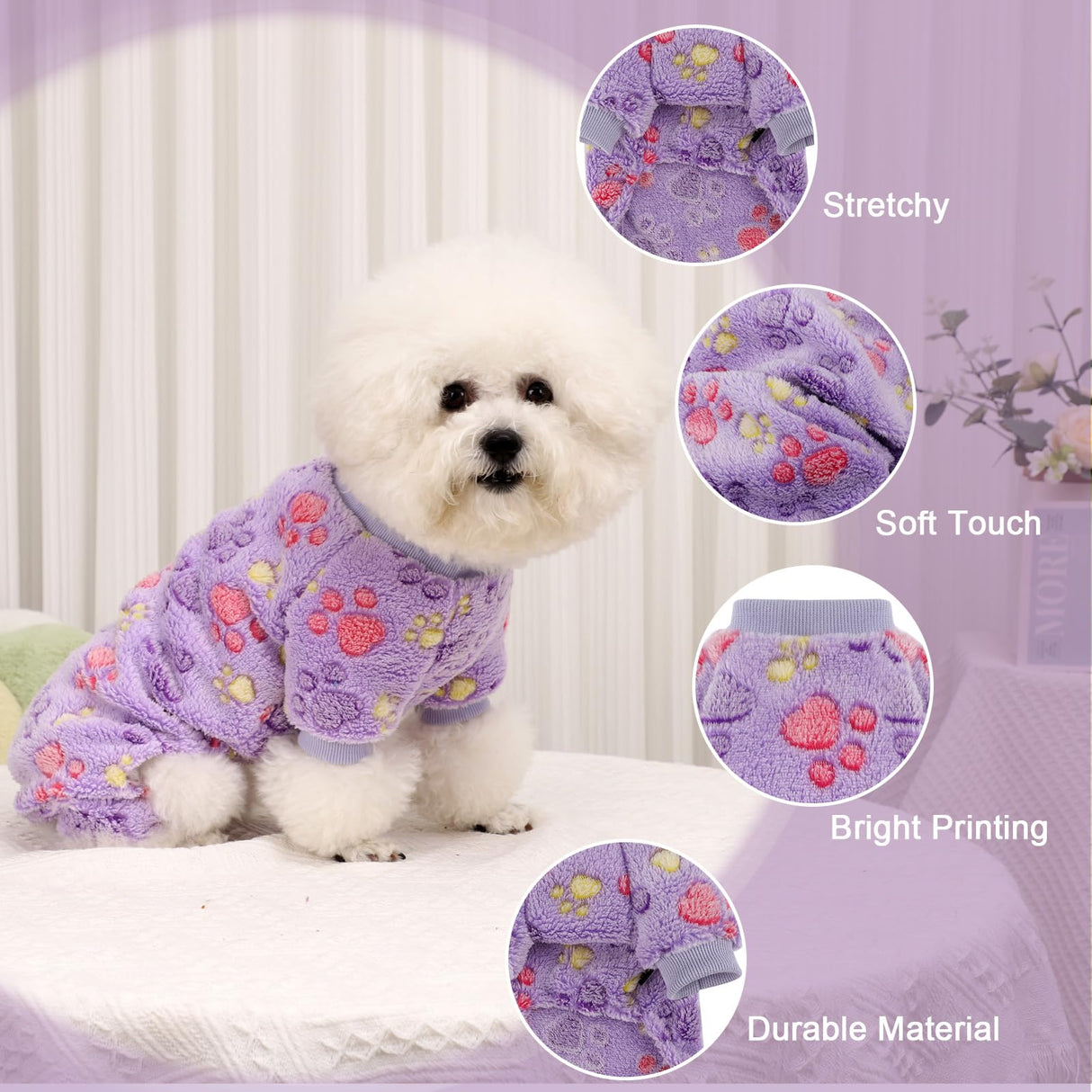 YIKEYO Dog Sweaters for Small Dogs, Dog Pajamas Winter Girl and Boy,Puppy 4 Legged Clothes Chihuahua Yorkie Teacup Jumpsuit Cute Feet Print(Purple, XXS)