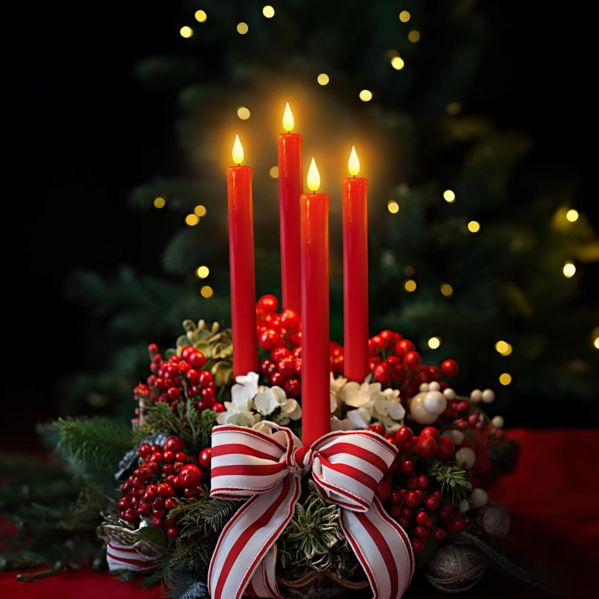 Homemory 6 Pcs Flameless Taper Candles with Remote Timer Dimmer, Red Battery Operated Candlesticks Flickering, Plastic Led Taper Candles Realistic, 9.6 Inches for Party Holiday Celebrations Christmas