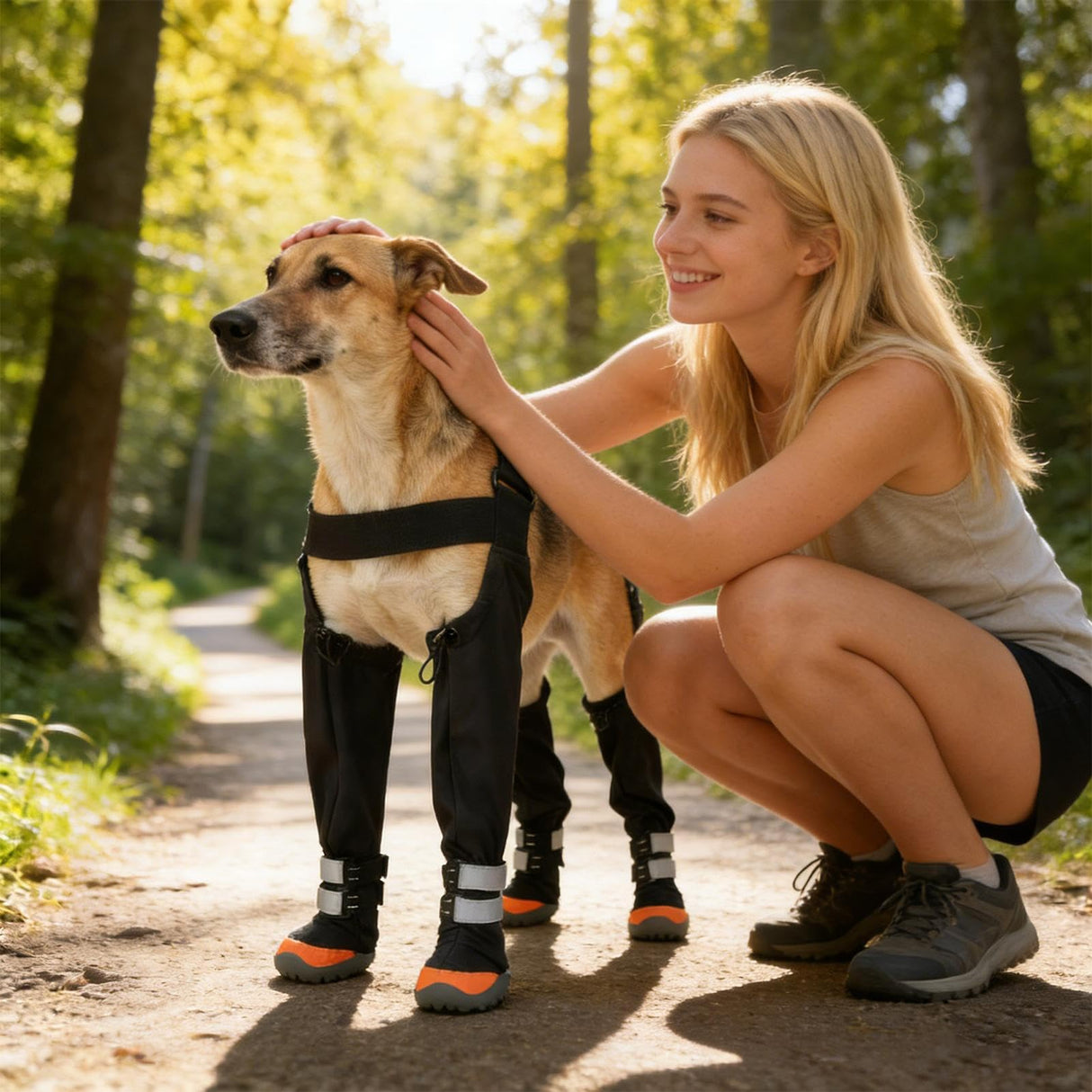 Winter Dog Suspender Boots, Dog Paw Protectors, Waterproof Doggy Booties for Winter, Anti-Slip Reflective Dogs Shoes Snow Boots for Outdoor Walking