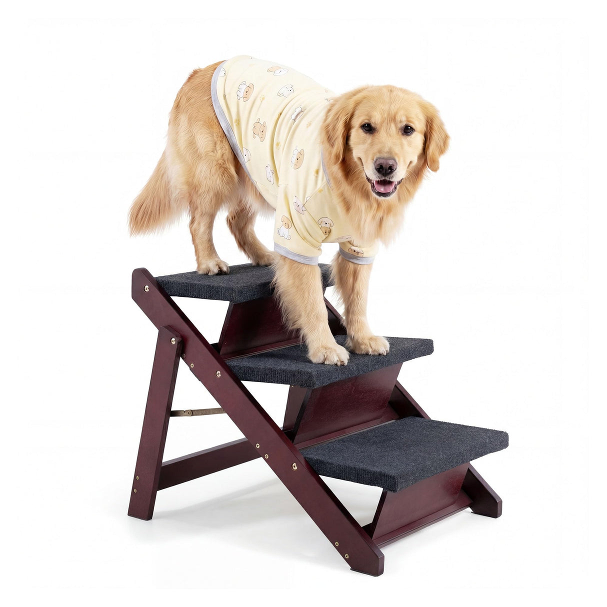 MEWANG Wooden Pet Stairs/Pet Steps - 3-in-1 Foldable Stairs & Ramp for Beds and Cars - Portable Dog/Cat Ladder Up to 220 Pounds - Great for Small and Older Animals(Brown) (24.8" L x 17.2" W x 19.5" H)