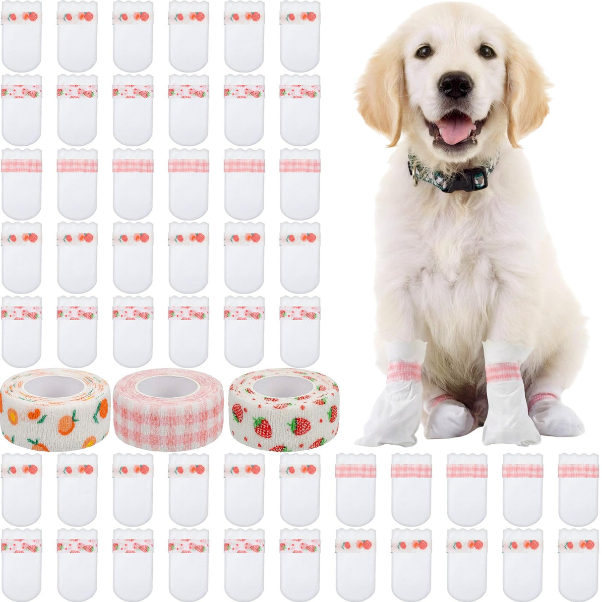 Novabright 100 Pcs Disposable Dog Booties with 3/5 Roll Protectors Bandage for Paw Protection Dog Feet Covers Pet Shoes for Pets Paw Wound Recovery for Medium Large Pets (S)