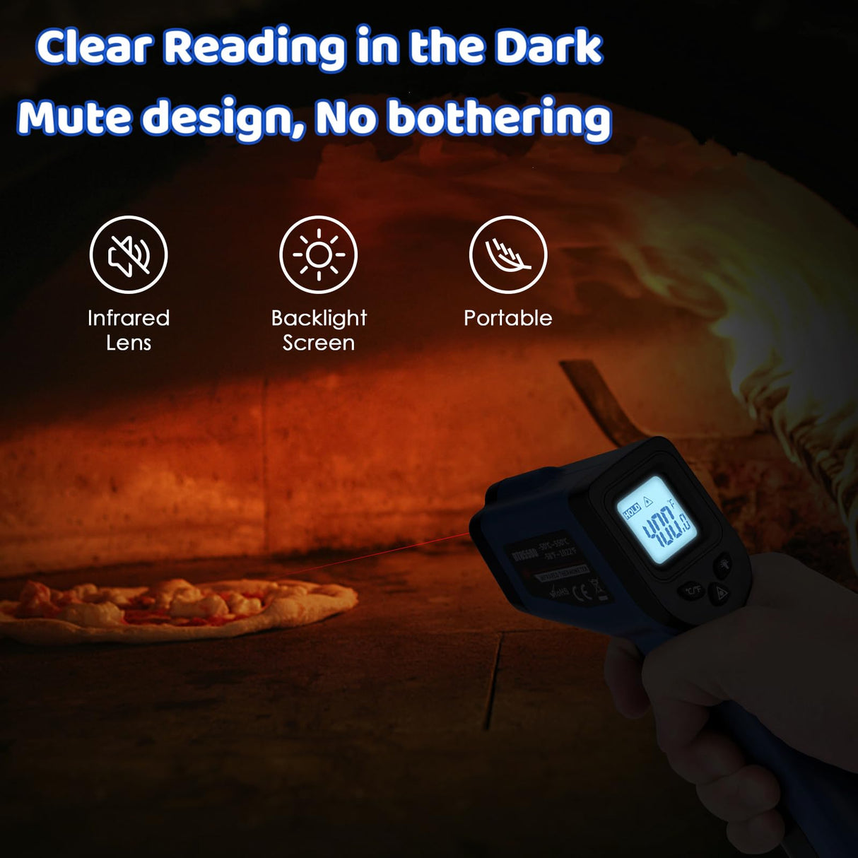 Infrared Thermometer Gun for Cooking, -58β~1022β, Digital Laser Temperature Gun for Deep Frying, Pizza, Blackstone, Reptiles, IR Thermometer with Carrying Storage Case, Larger Font, LCD Backlit, Blue