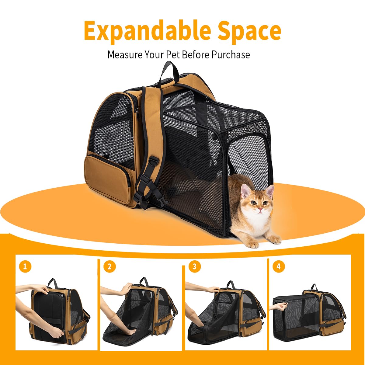 Cat Backpack,Expandable Cat Carrier Backpack, Dog Backpack Carrier and Pet Carrier Backpack, Suitable for Cats, Dogs Kitten or Small Dogs, Travel Friendly Puppy Cats Bag (Brown)