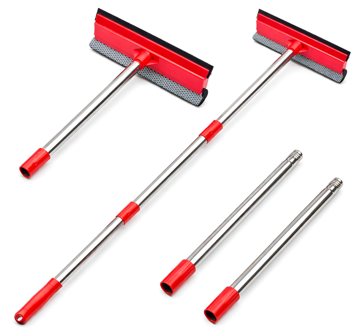 Window Squeegee, 2-in-1 Window Cleaner with 55" Extension Poles, Window Washing Kit, Glass Door Cleaner, Multi-Use Car Windshield Cleaning Tool with Long Handle for High Outdoor Windows