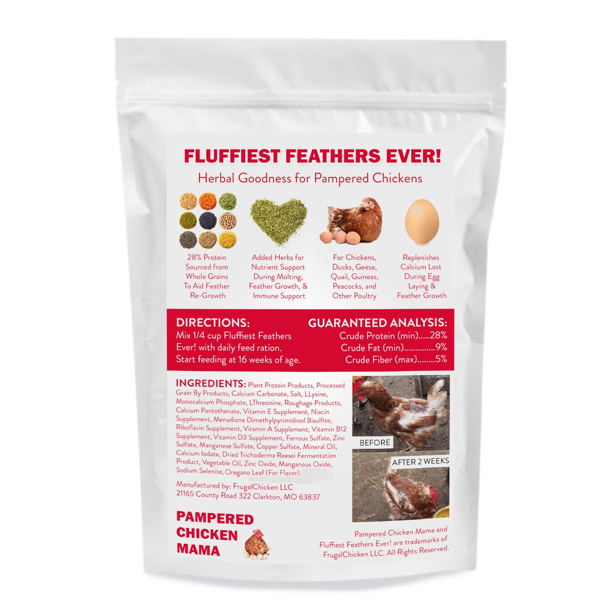 Pampered Chicken Mama Backyard Chicken Molting Supplement: Fluffiest Feathers Ever Backyard Chicken Feed and Supplies for Hens (6 Pound Economy Size)