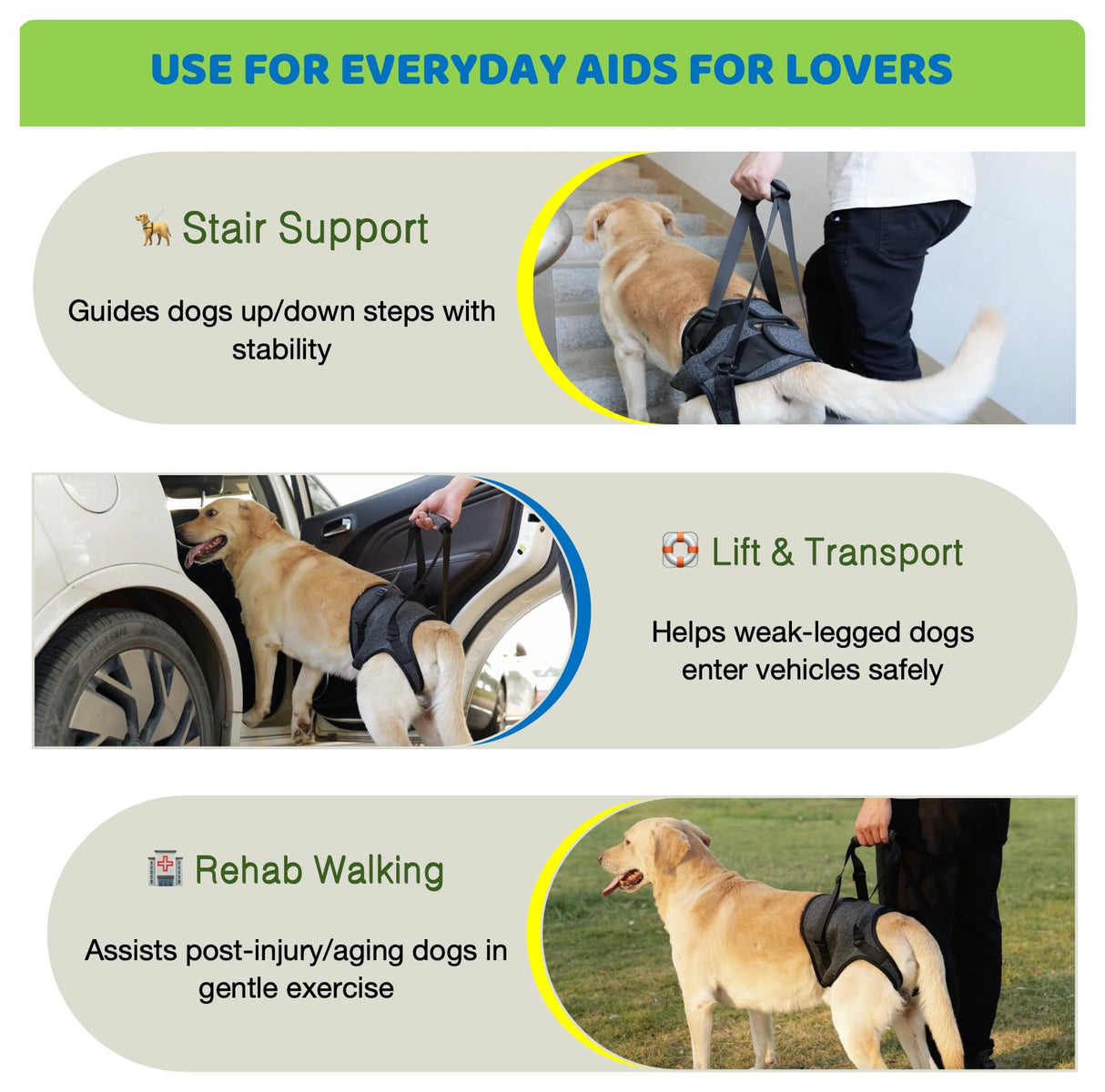 BARDIMIES Dog Lift Harness for Back Legs–Sturdy Dog Support Sling–Hip Sling Carrier for Large Medium Canine, Stair Helper for Aid Old Ligament Rehabilitation Pet, Grey,S