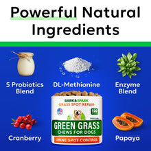 Load image into Gallery viewer, BARK&SPARK Green Grass Chews - Dog Pee Grass Spot Saver Caused by Dog Urine - Urine Neutralizer for Lawn, Gut Health Probiotics & Enzymes, Lawn Burn from Pee, Grass Burn Spot Chews Rocks
