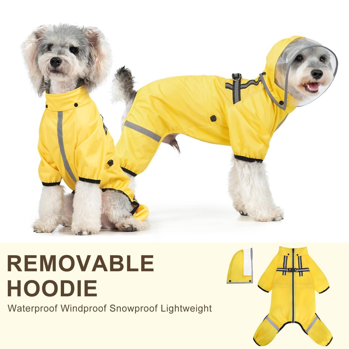 BEAUTYZOO Dog Raincoat for Small Medium Dogs Puppy,Waterproof Dog Rain Jacket with Harness Built-in & Detachable Hood, Zip Up Pet Rain Coat,Reflective Windproof Full Body Coverage Poncho for Rain Snow