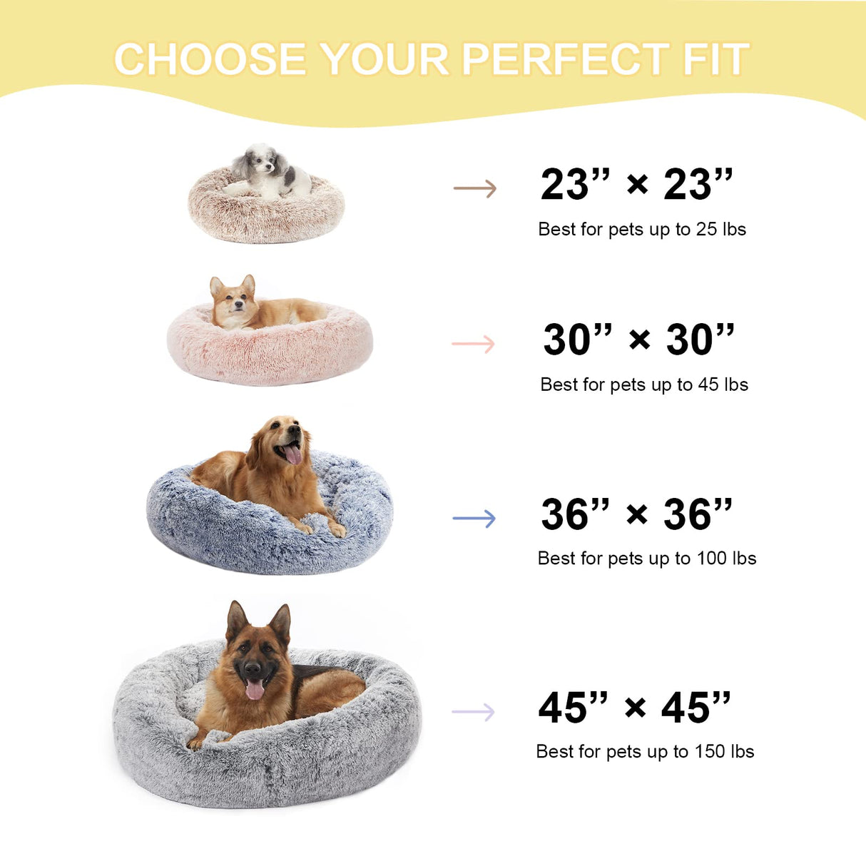 Bedfolks Calming Donut Dog Bed, 23 Inches Round Fluffy Dog Beds for Small Dogs, Machine Washable Anti-Anxiety Plush Puppy Bed(Light Grey, Small)