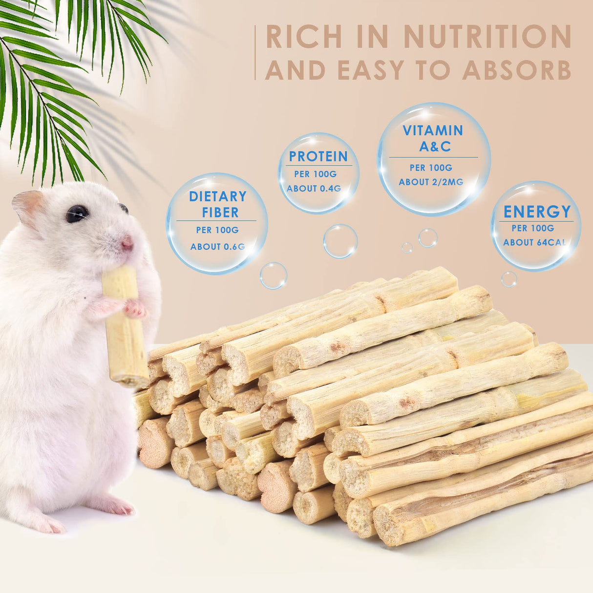 Bissap 700g/1.5Ib Sweet Bamboo Chew Sticks for Rabbits, Bunny Chewing Sticks for Rabbits Hamster Chinchilla Guinea Pigs Rabbit Small Animals Natural Treats Teeth Grinding Toys