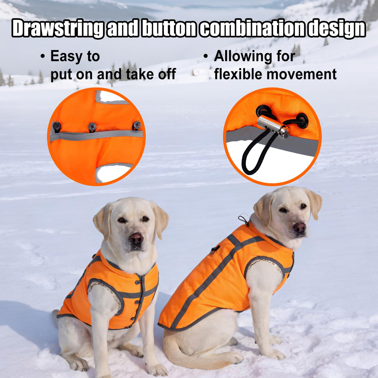 Dog Winter Coat with Fleece Lining for Medium Dogs– Warm Waterproof Windproof Snow Vest for Cold Weather, Reflective Blaze Orange Safety Dog Jacket, Easy-On Adjustable Fit with D Ring, L