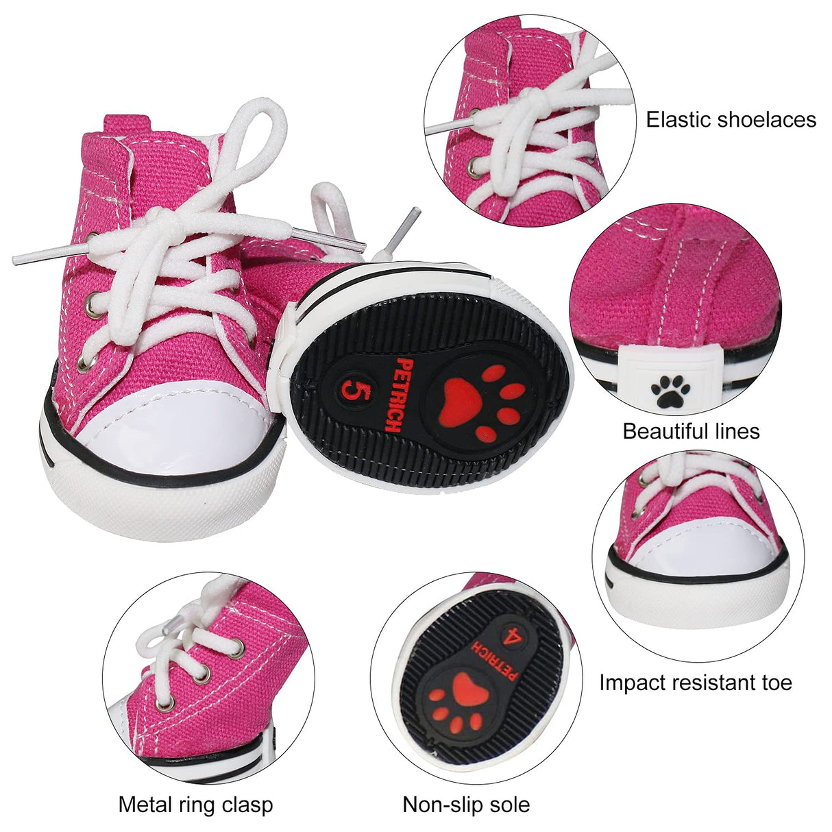 BESUNTEK Pet Dog Shoes,4pcs Puppy Canvas Sport Shoes Sneaker Boots, Non Slip Causal Shoes Dog & Cat Paw Protective Cover for Outdoor Walking, Sports and Hot Pavement, #3 Pink