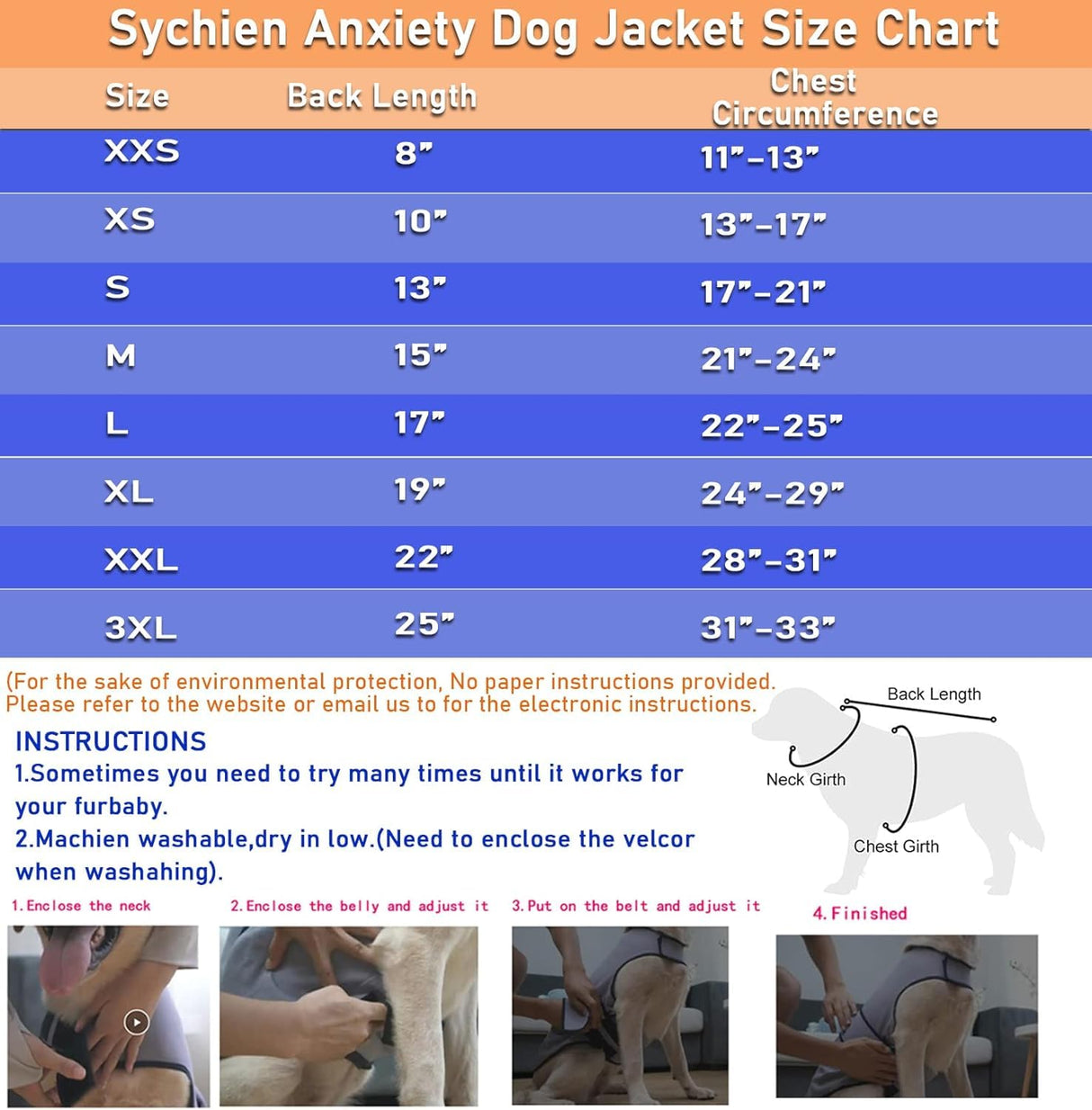 Sychien Dog Anxiety Dog Jacket,DogsThunder Calming Shirt Wrap Vest for Samll Dogs,Travel, Fireworks, Separation, Bluish Grey XS