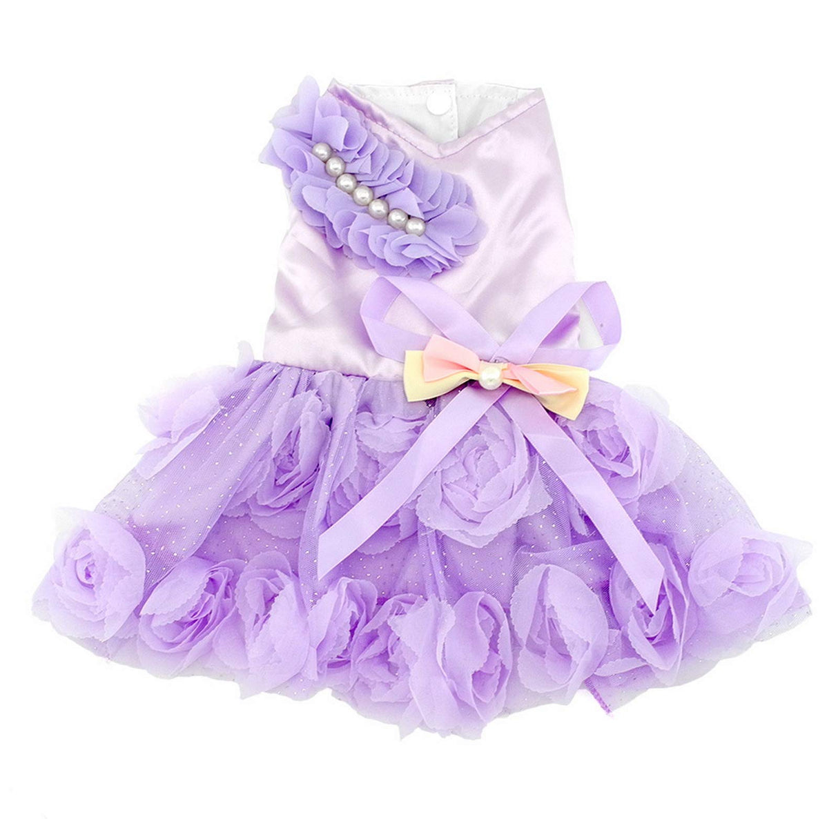 PAIDEFUL Pet Dress for Small Dog Girls Luxury Puppy Wedding Dress Rose Flower Lace Tutu Skirt Silky Bow Birthday Party Dog Clothes,Purple,Size XL
