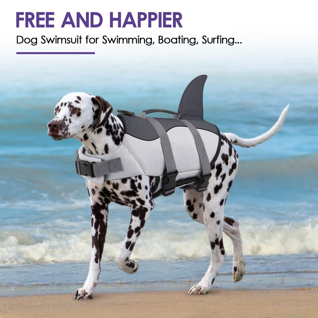 Bess Bridal Dog Life Jacket - Shark Life Vest for Swimming Boating - Reflective Lifejacket Swimsuit for Small Medium Large Dogs - High Buoyancy Lifesaver Preserver with Rescue Handle, Grey Shark XL