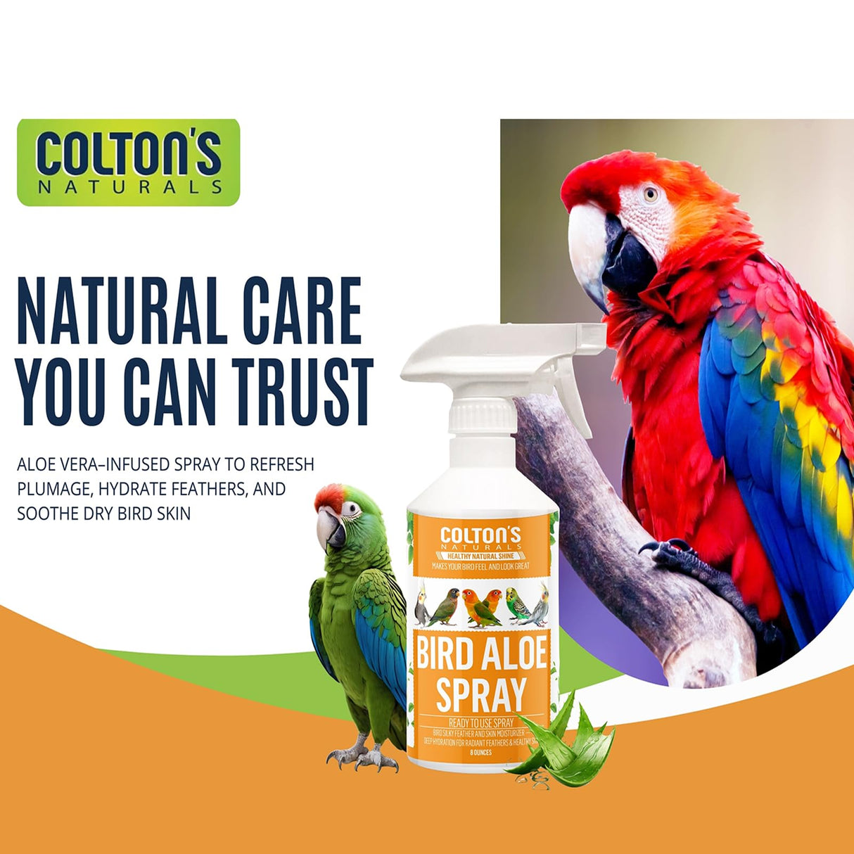 Bird Aloe Vera Spray – Soft Feathers Conditioner & Skin Moisturizer -16 OZ- for Parrots, Cockatiels, Conures & All Birds – Natural Aloe Mist for Molting Relief, Sooths Itchy Dry Skin Feather Plucking