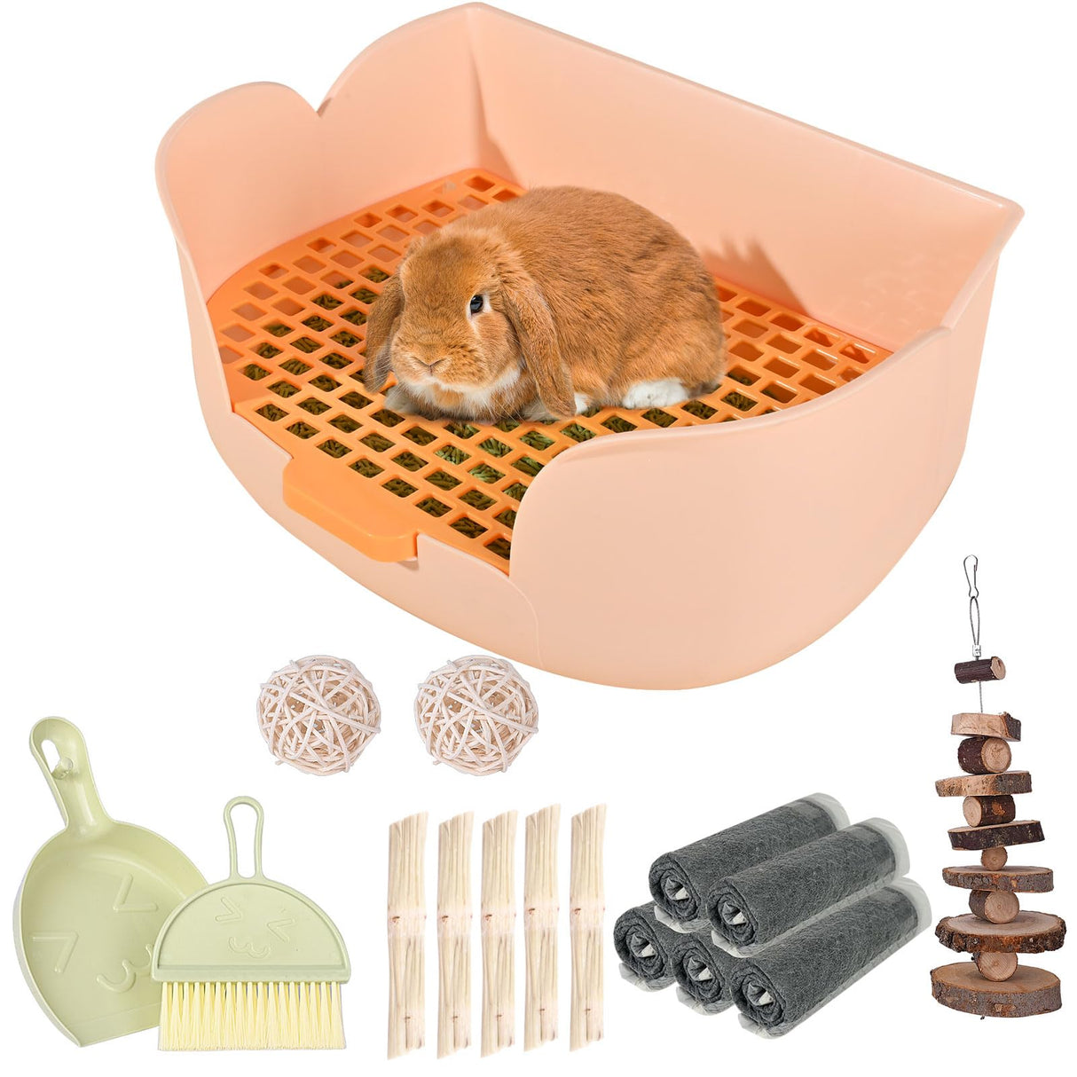 RUBYHOME Large Bunny Litter Box (15.5" x 11.1" x 6.2") Small Animal Litter Pet Toilet Potty Trainer Corner Litter Bedding Box Pet Pan for Rabbit Guinea Pig Easy to Clean (Orange)