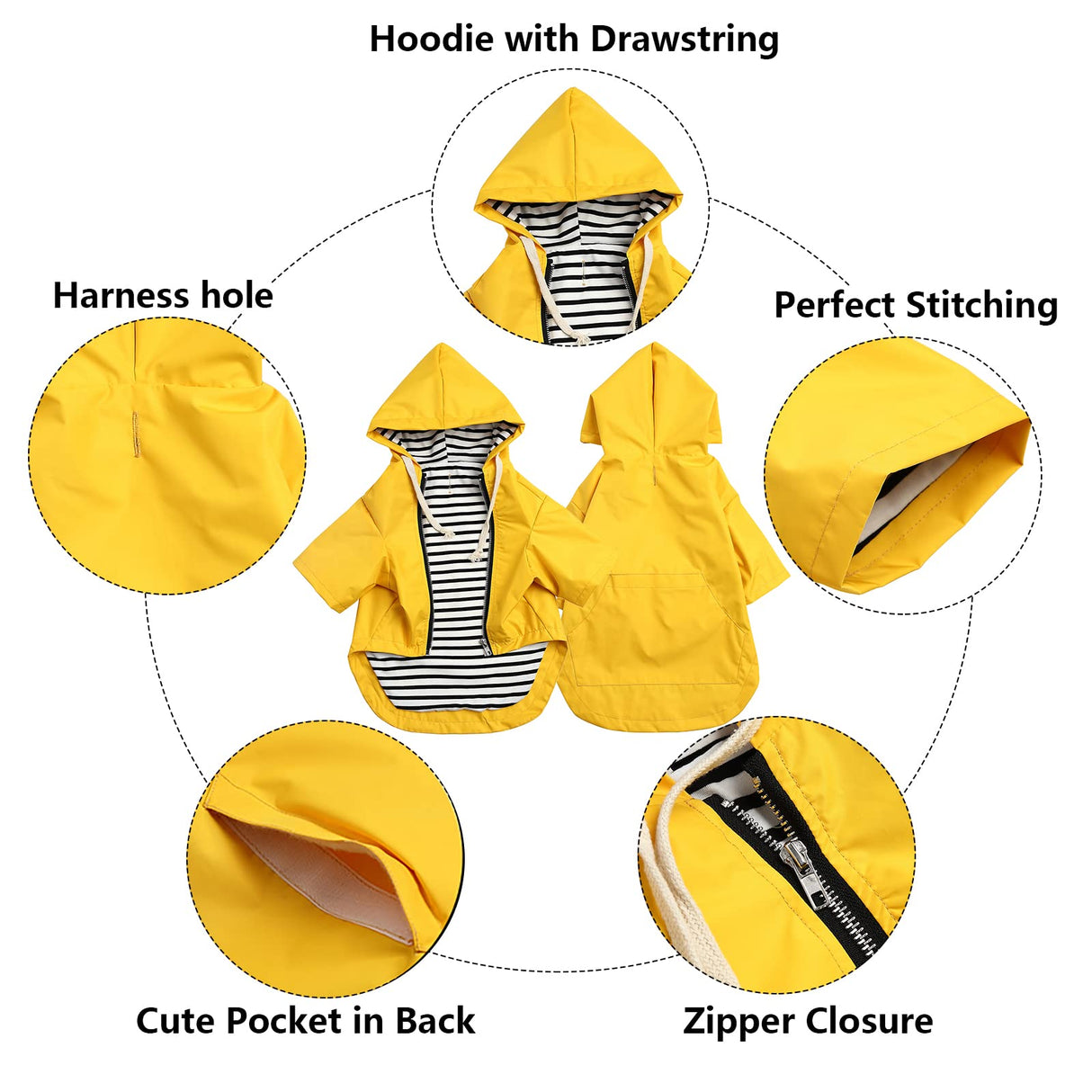 Dog Raincoat rain Jacket Raincoat Dogs Waterproof Small Medium Breeds Zip Closure Storage Pocket Harness Hole Yellow L