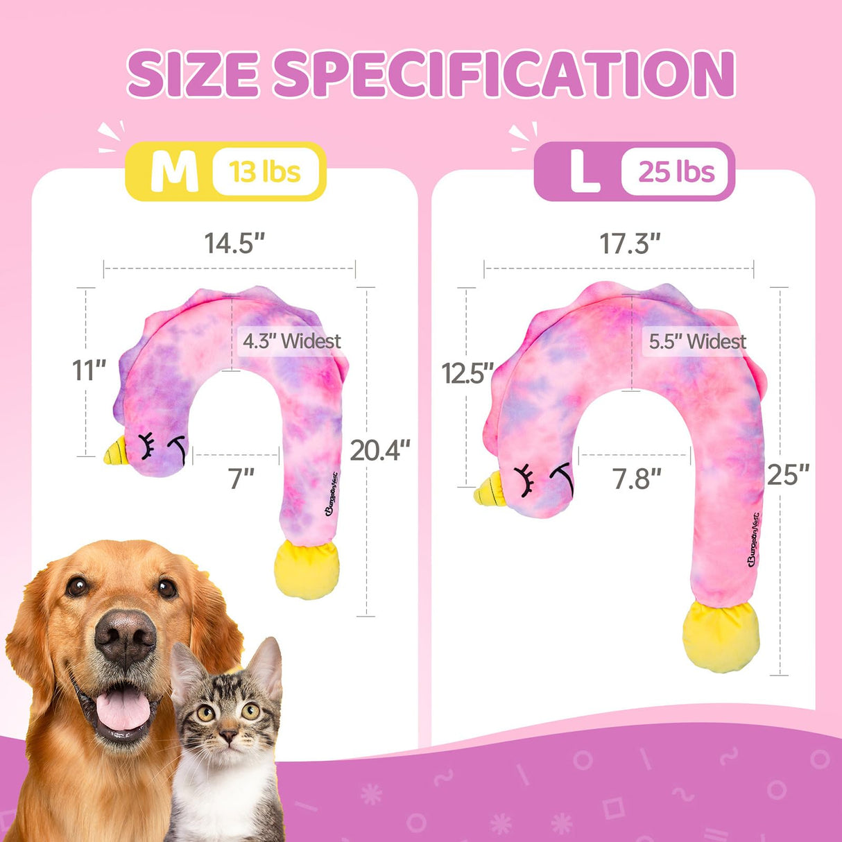 BurgeonNest Small Dog Calming Pillow for Dogs and Cats, Fluffy Soft Colorful Sleep Bolster Cozy Pet Bed Pillow, Great Present for Senior Pup Puppy Kitten, Washable, L