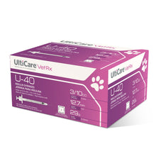 Load image into Gallery viewer, UltiCare VetRx U-40 3/10cc Pet Insulin Syringes - 3/10cc, 29G x 1/2’’, HALF UNIT Markings, 100 ct, Comfortable and Accurate Dosing, Compatible with Any U-40 Strength Insulin