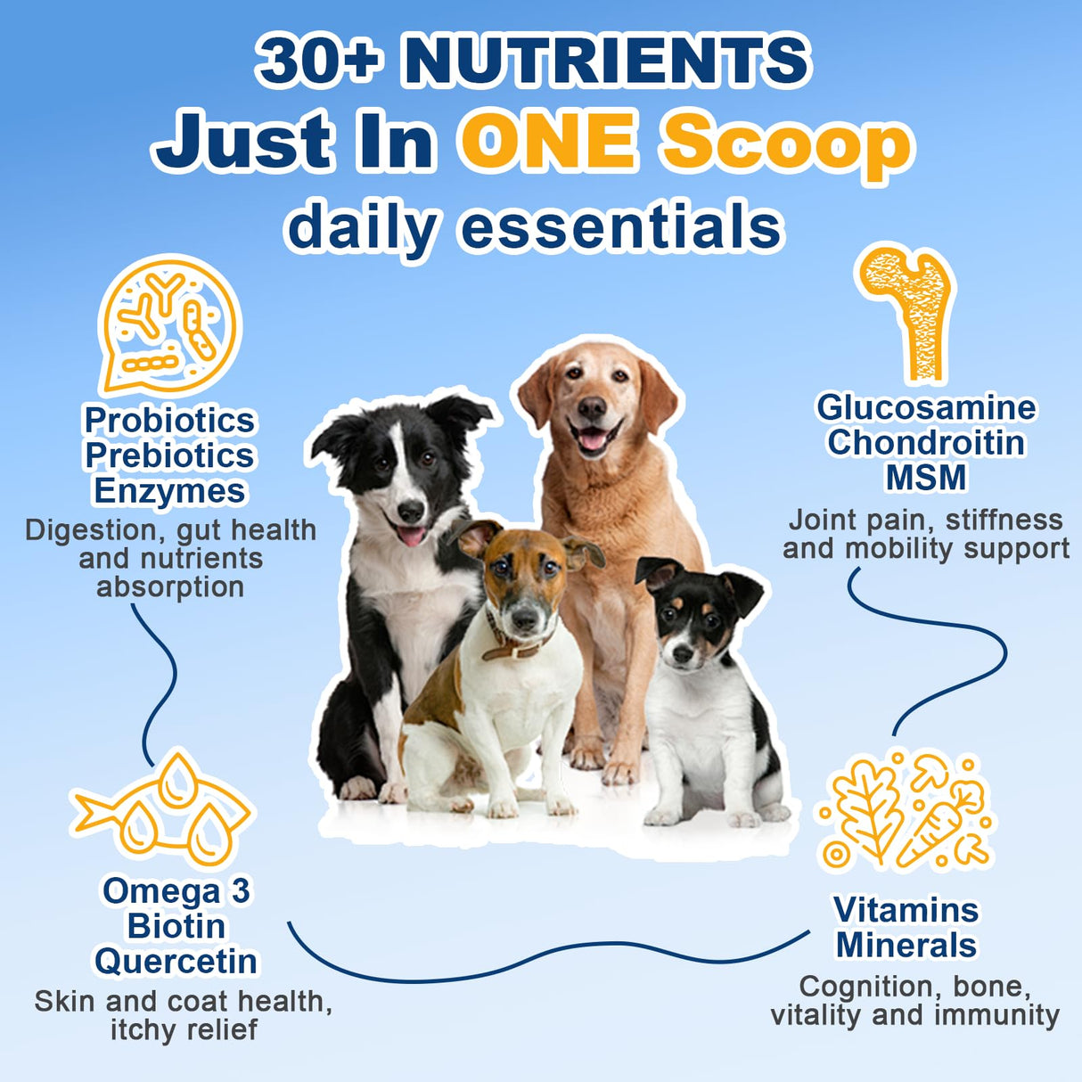 Dog Vitamins, Dog Multivitamin Powder, with Probiotics, Glucosamine, Omega 3, Support Gut, Joint & Mobility, Itch Skin & Coat, Minerals & Antioxidant for Immune Health, Daily Essential Dog Supplements