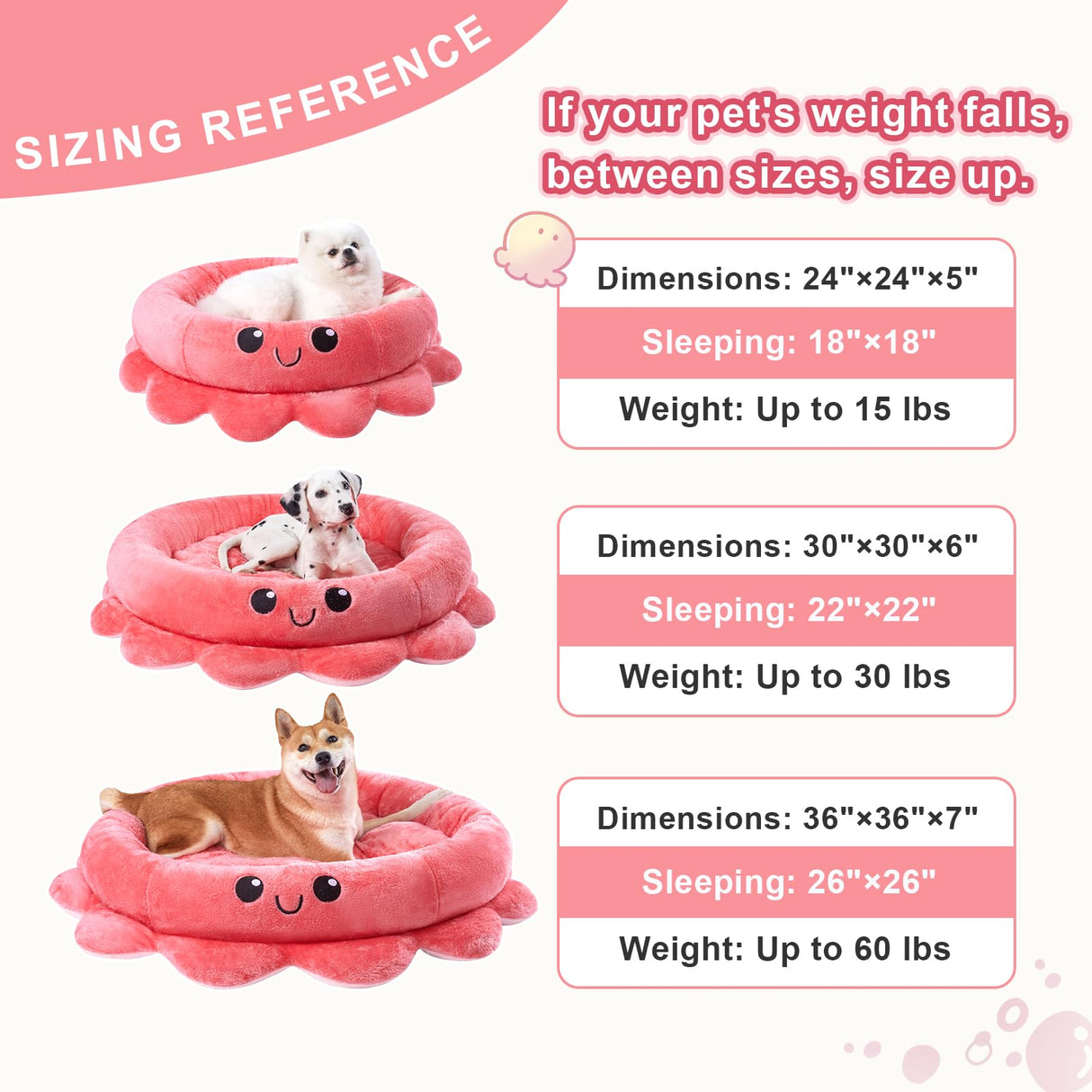 Jiupety Cute Calming Dog Beds Clearance for Large Dogs, Anxiety Bolster Dog Bed with Octopus Shape, Pink, Red, Boho, Round Pet Bed Cat with Removable Cushion