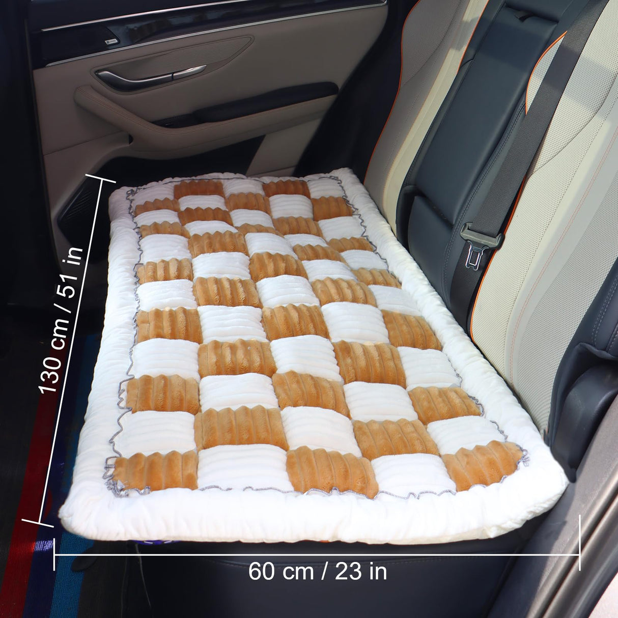 Pessbulmm Backseat Pet Bed Mat Non-Slip Dog Car Seat Cover Scratch Chew Resistant Dog Blanket for SUVs, Trucks & Sedans 23" x 51" Easy Clean Comfortable Car Travel Pet Pad, Coffee and White