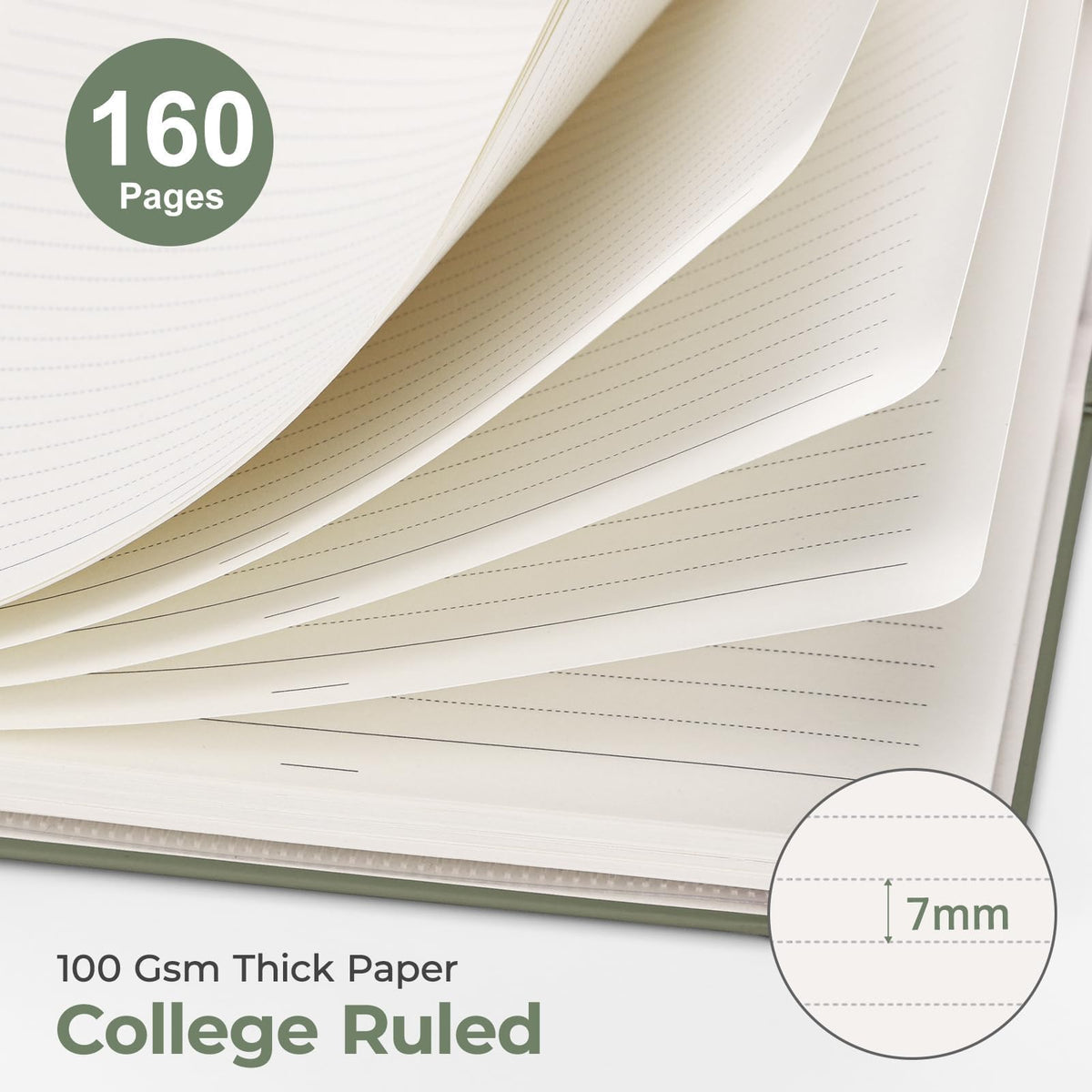 Spiral Journal Notebook, 160 Lined Pages, A5 Medium Size (5.7'' x 8.3''), for Men & Women, Journaling, Writing, Work & Office, Hardcover, 100 GSM Thick Paper (Light Green)