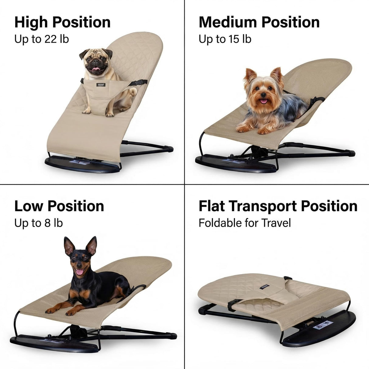 Cat & Dog Rocking Chair - Bouncer Bed for Frenchie, French Bulldog Lounge, Outdoor Portable Foldable Pet Furniture. Adjustable Height, Breathable Mesh, Safety Harness for Small Animals & Puppies